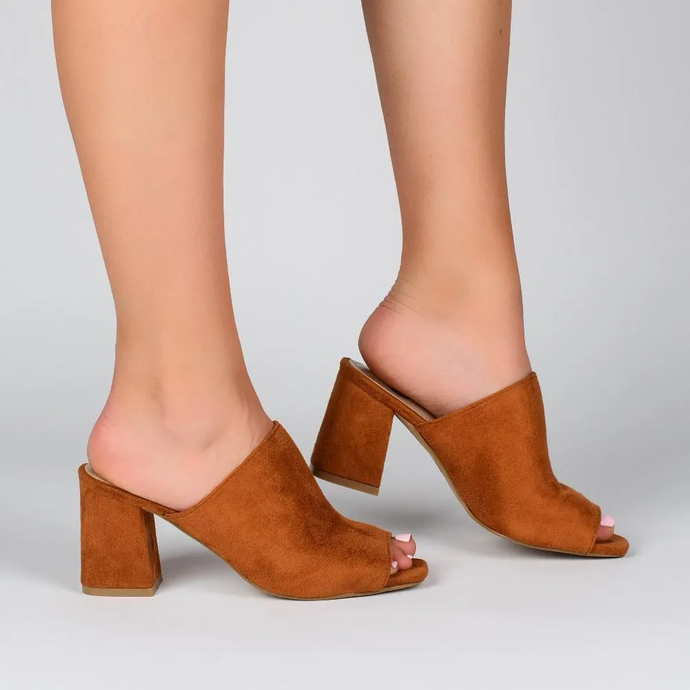 ADELAIDE MULE BLOCK HEELS IN FAUX SUEDE