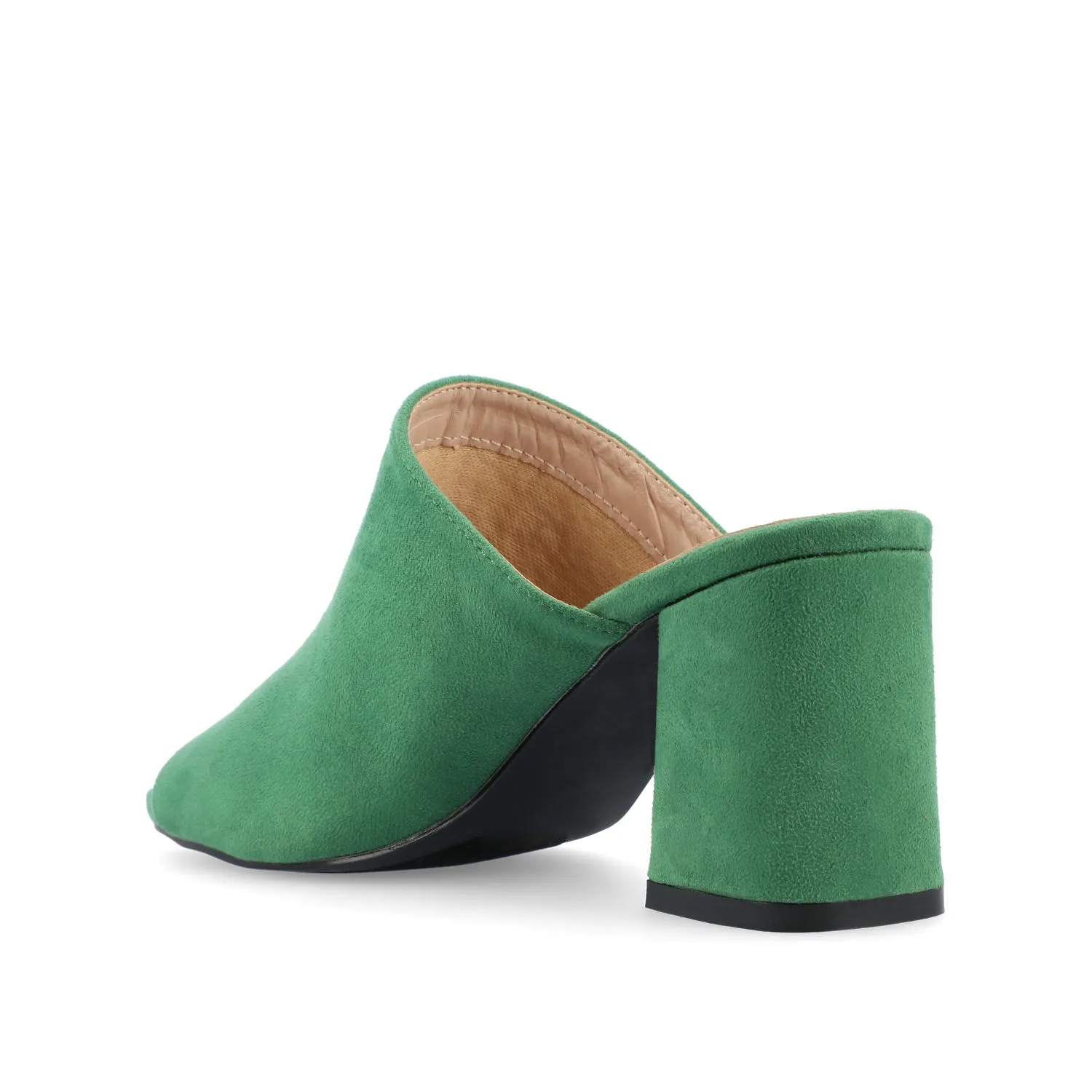 ADELAIDE MULE BLOCK HEELS IN FAUX SUEDE