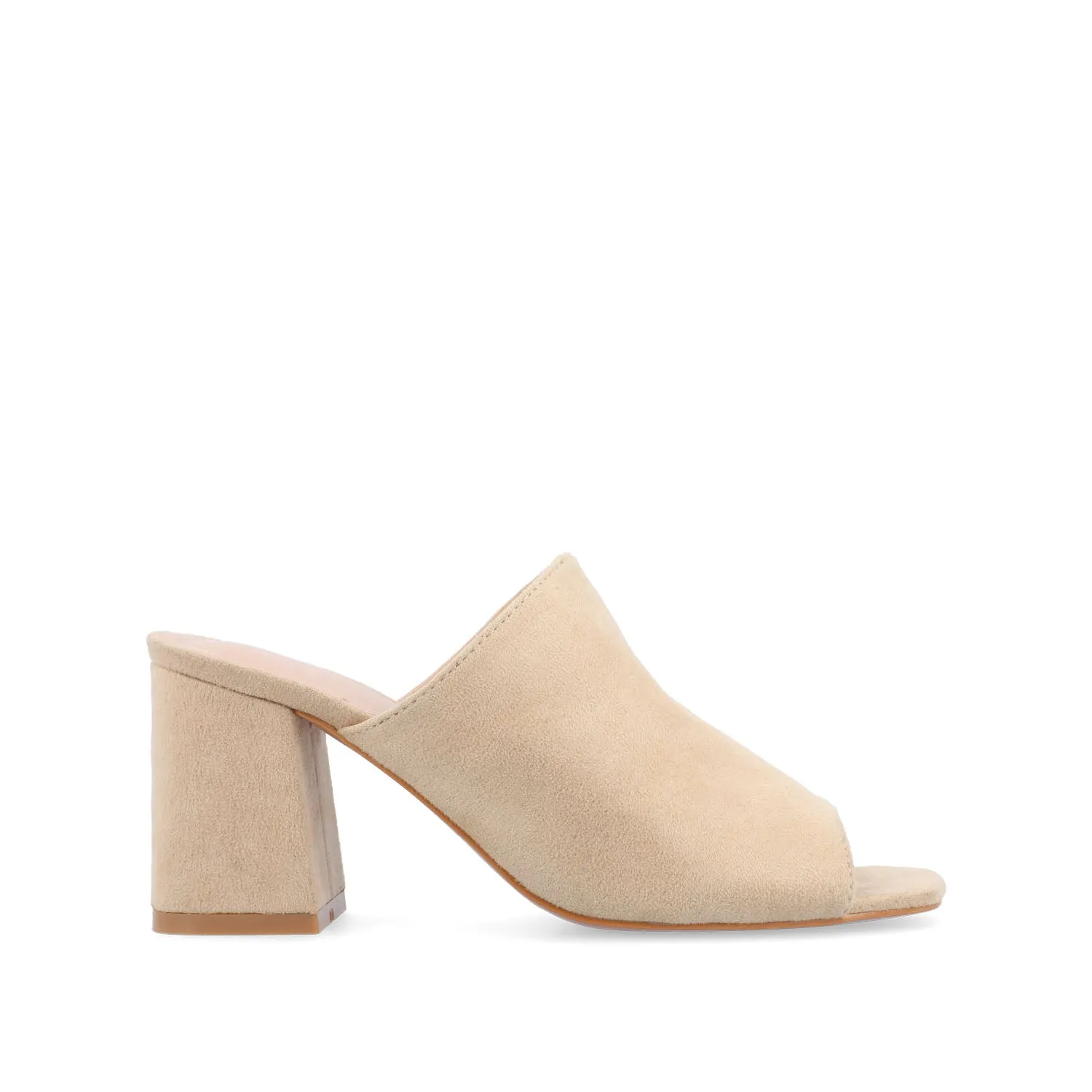 ADELAIDE MULE BLOCK HEELS IN FAUX SUEDE