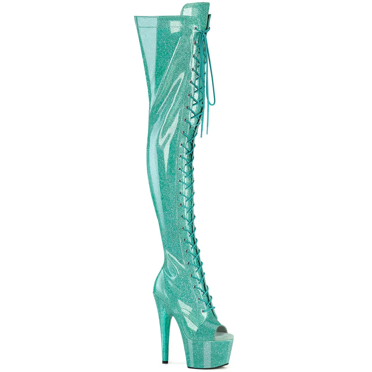 Adore-3021GP Aqua Glitter Patent, 7" Heels