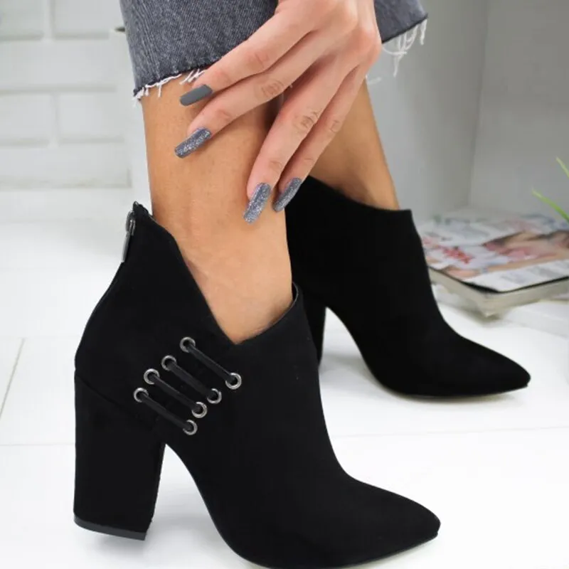 Amozae-New Fashion Women Shoes Ankle    Boots Short Boots High-heel Fashion Pointed Europe Shoes Woman Plus Size 35-43