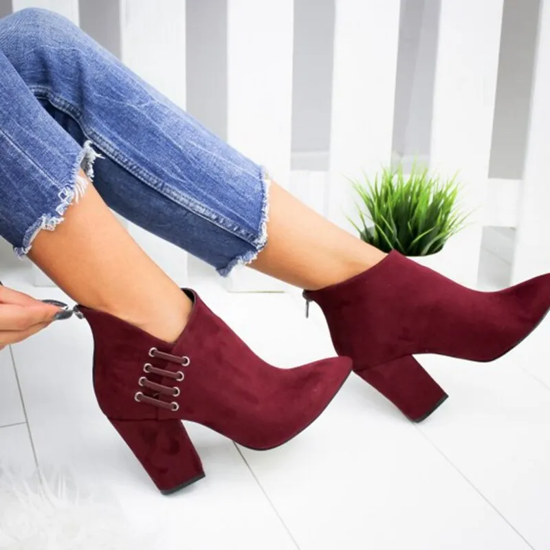 Amozae-New Fashion Women Shoes Ankle    Boots Short Boots High-heel Fashion Pointed Europe Shoes Woman Plus Size 35-43