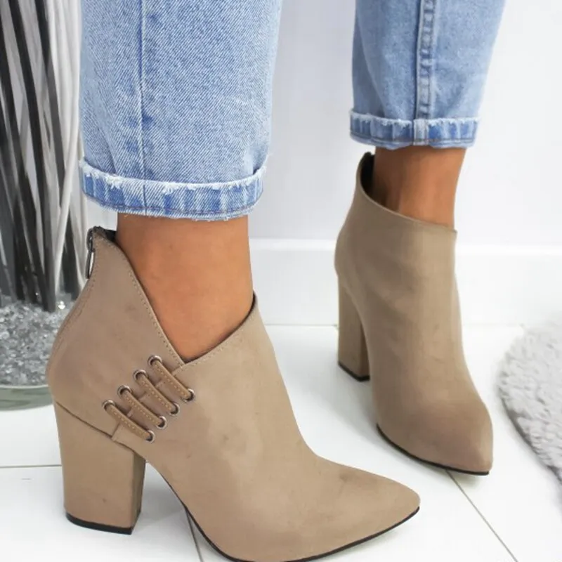 Amozae-New Fashion Women Shoes Ankle    Boots Short Boots High-heel Fashion Pointed Europe Shoes Woman Plus Size 35-43