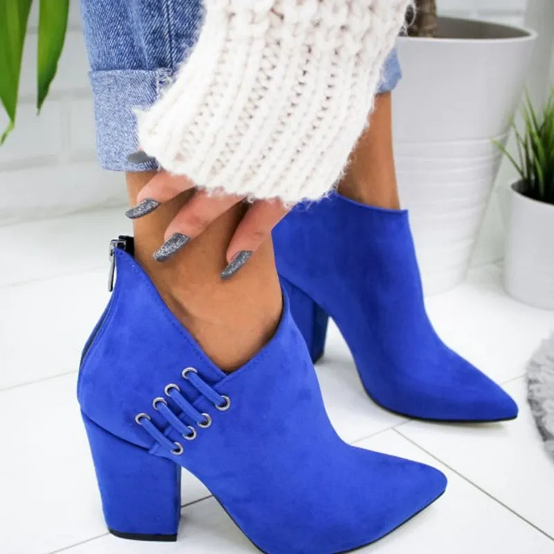 Amozae-New Fashion Women Shoes Ankle    Boots Short Boots High-heel Fashion Pointed Europe Shoes Woman Plus Size 35-43