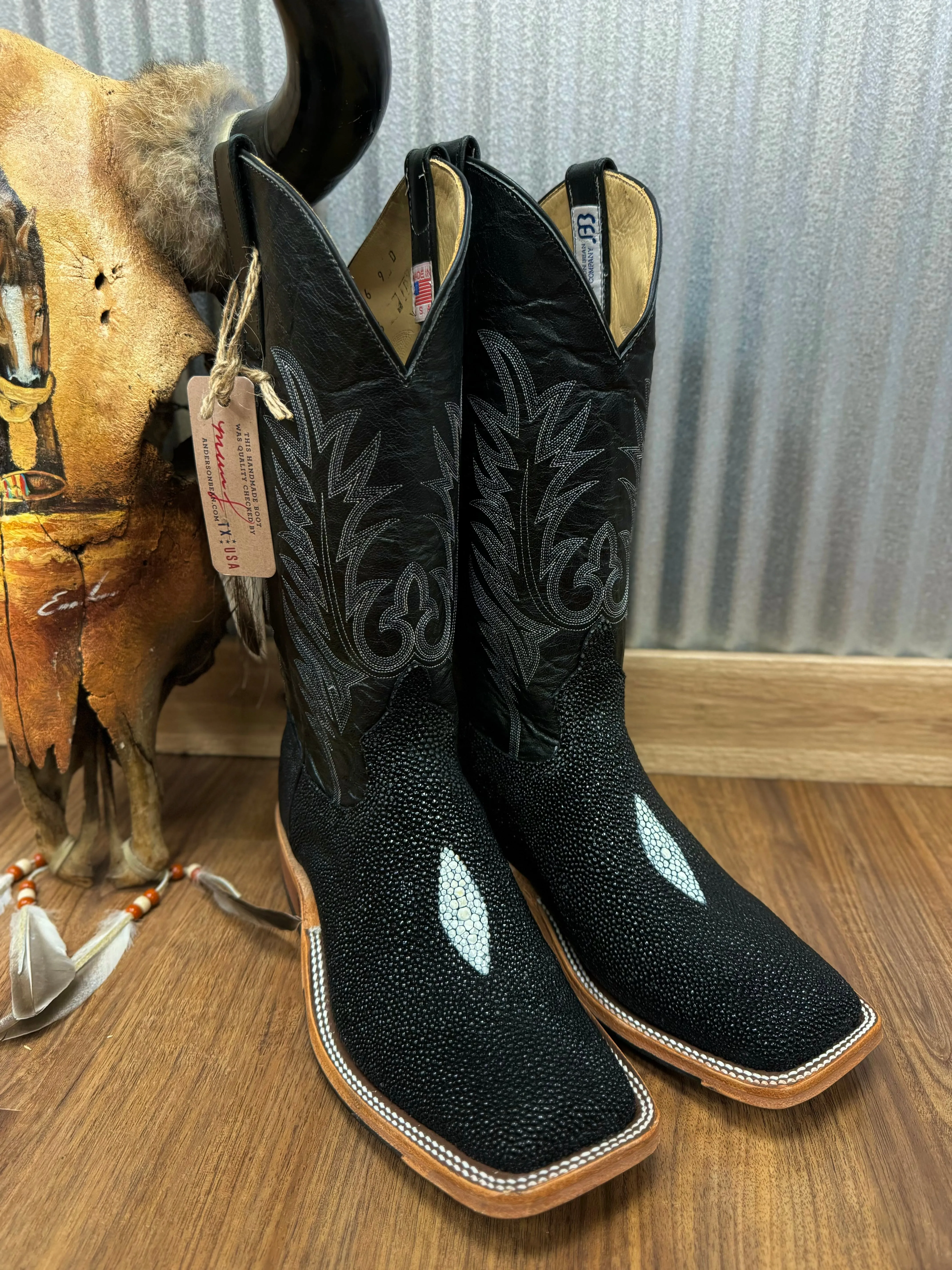 Anderson Bean Men's Black Stingray 13” Square Toe Cowboy Boots 335355 338946