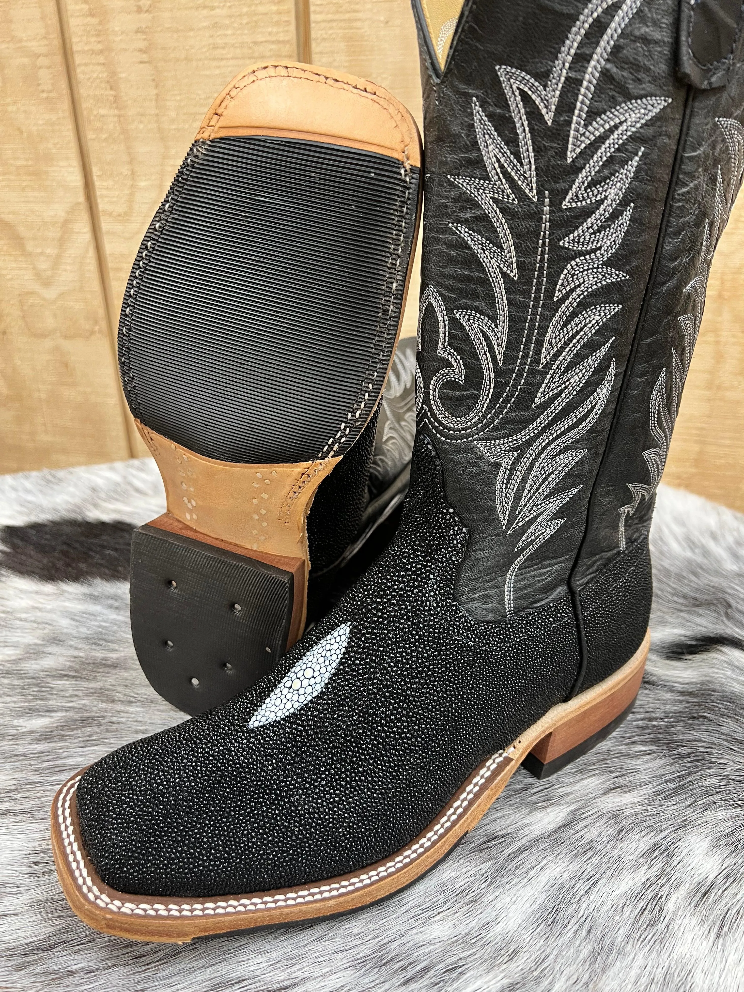 Anderson Bean Men's Black Stingray 13” Square Toe Cowboy Boots 335355 338946