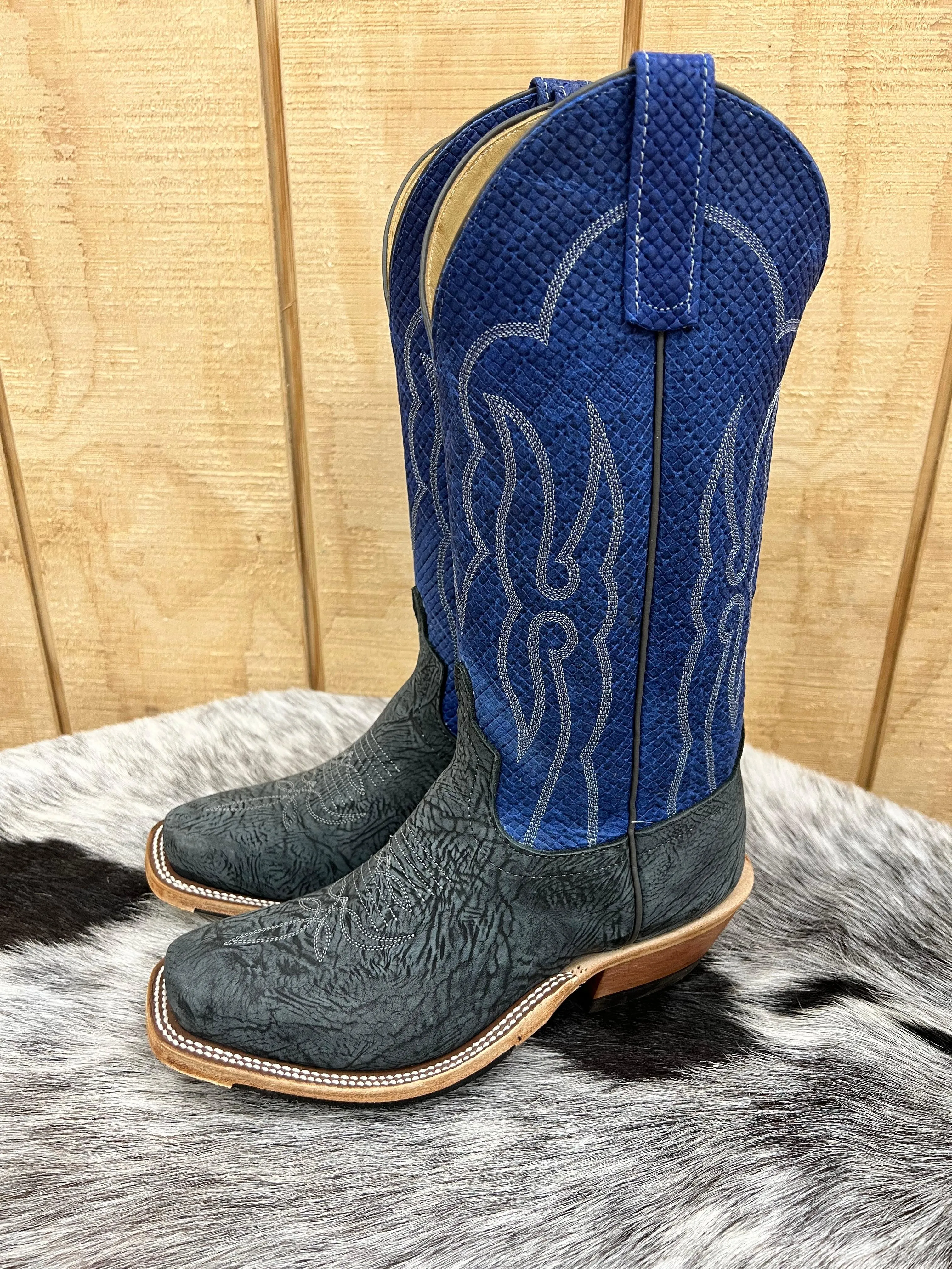 Anderson Bean Men's Black Washed Shoulder/Blue Chex Cutter Toe Cowboy Boots 335677