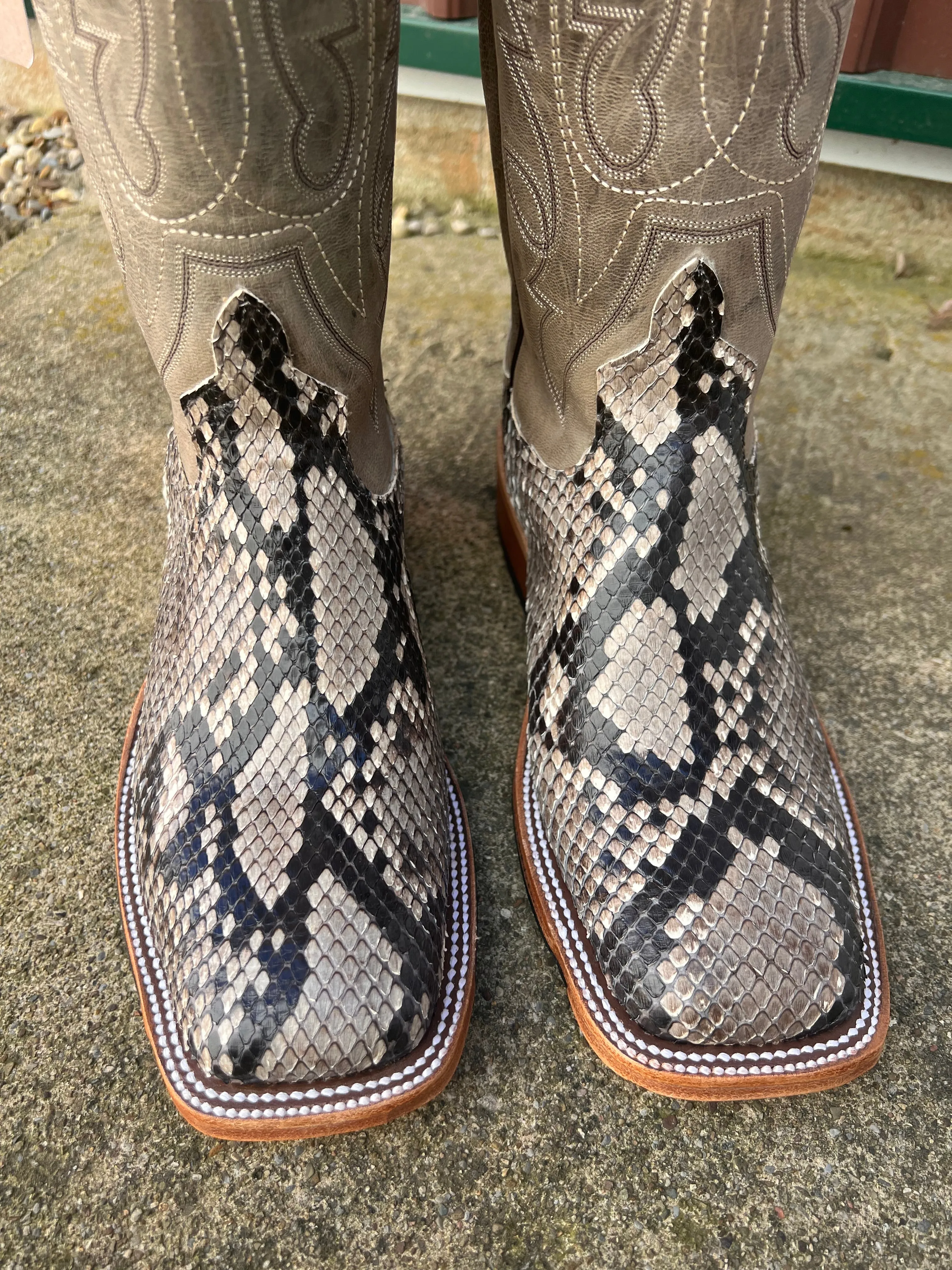 Anderson Bean Men's Natural Glazed Diamond Python/Mad Dog Anthracite Square Toe Cowboy Boots 340711