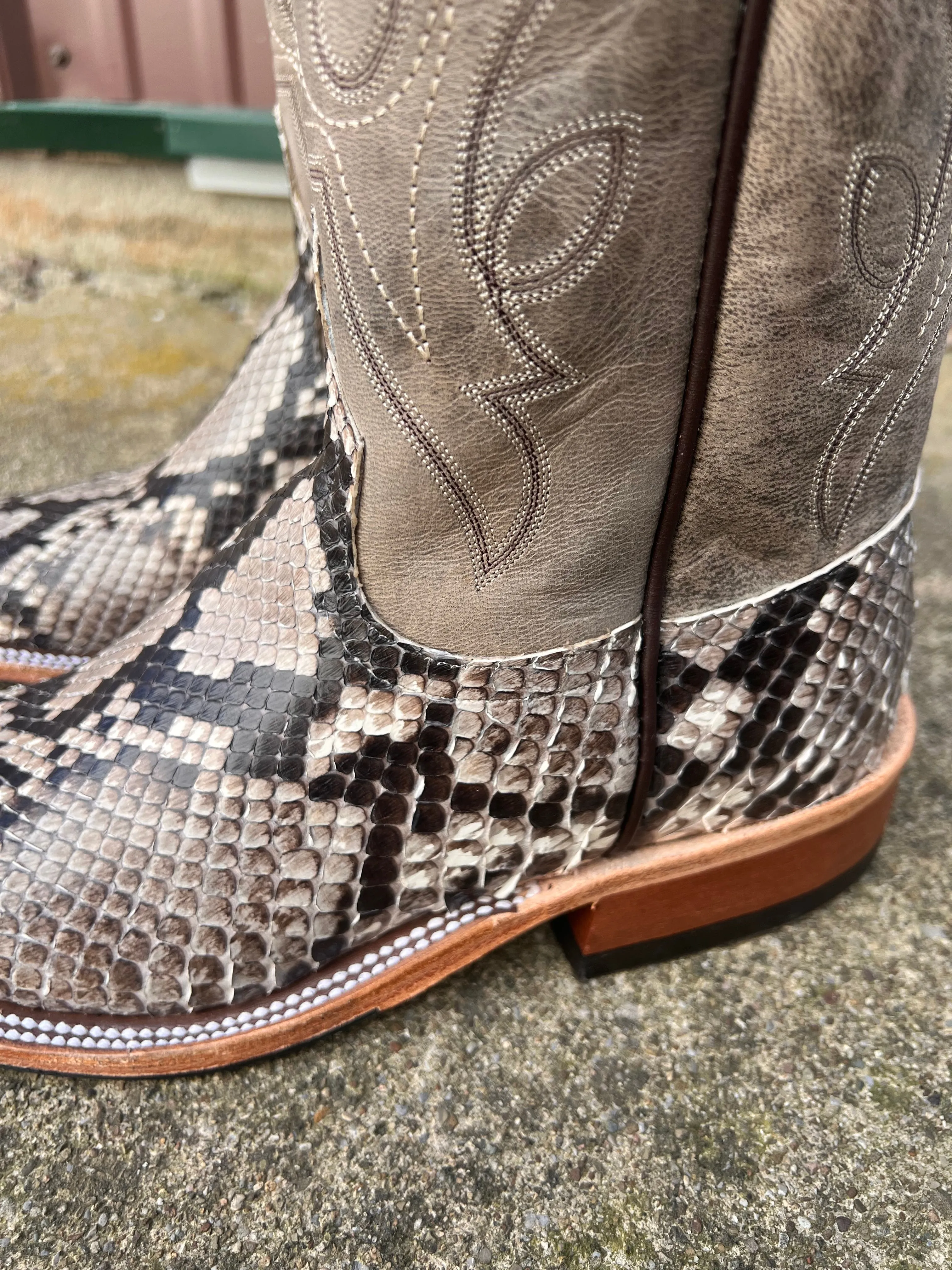 Anderson Bean Men's Natural Glazed Diamond Python/Mad Dog Anthracite Square Toe Cowboy Boots 340711