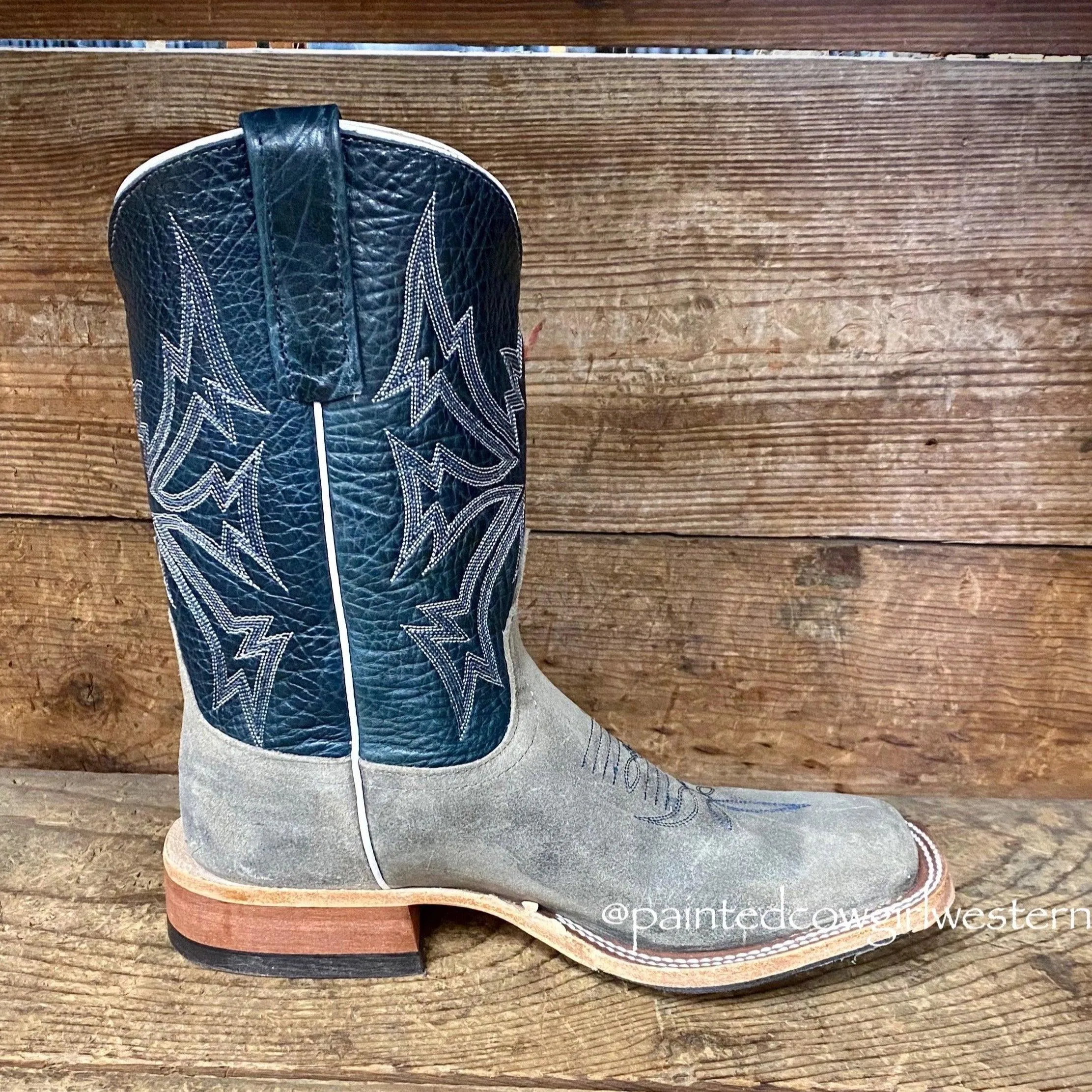 Anderson Bean Men's Stone Waxy Kudu & Blue Explosion Square Toe Cowboy Boots 330494