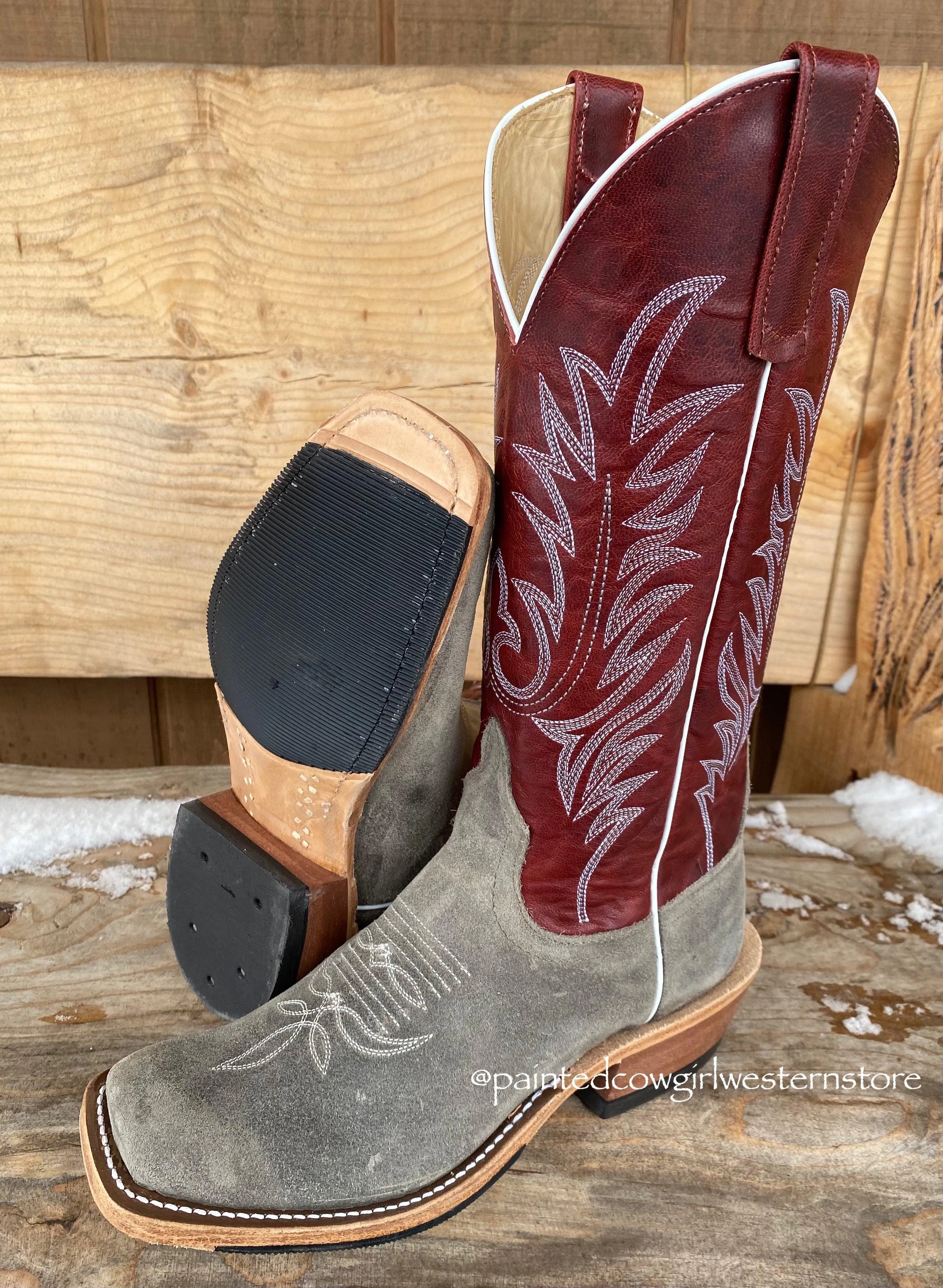 Anderson Bean Men's Stone Waxy Kudu & Red Explosion Cowboy Toe Cowboy Boots 330487