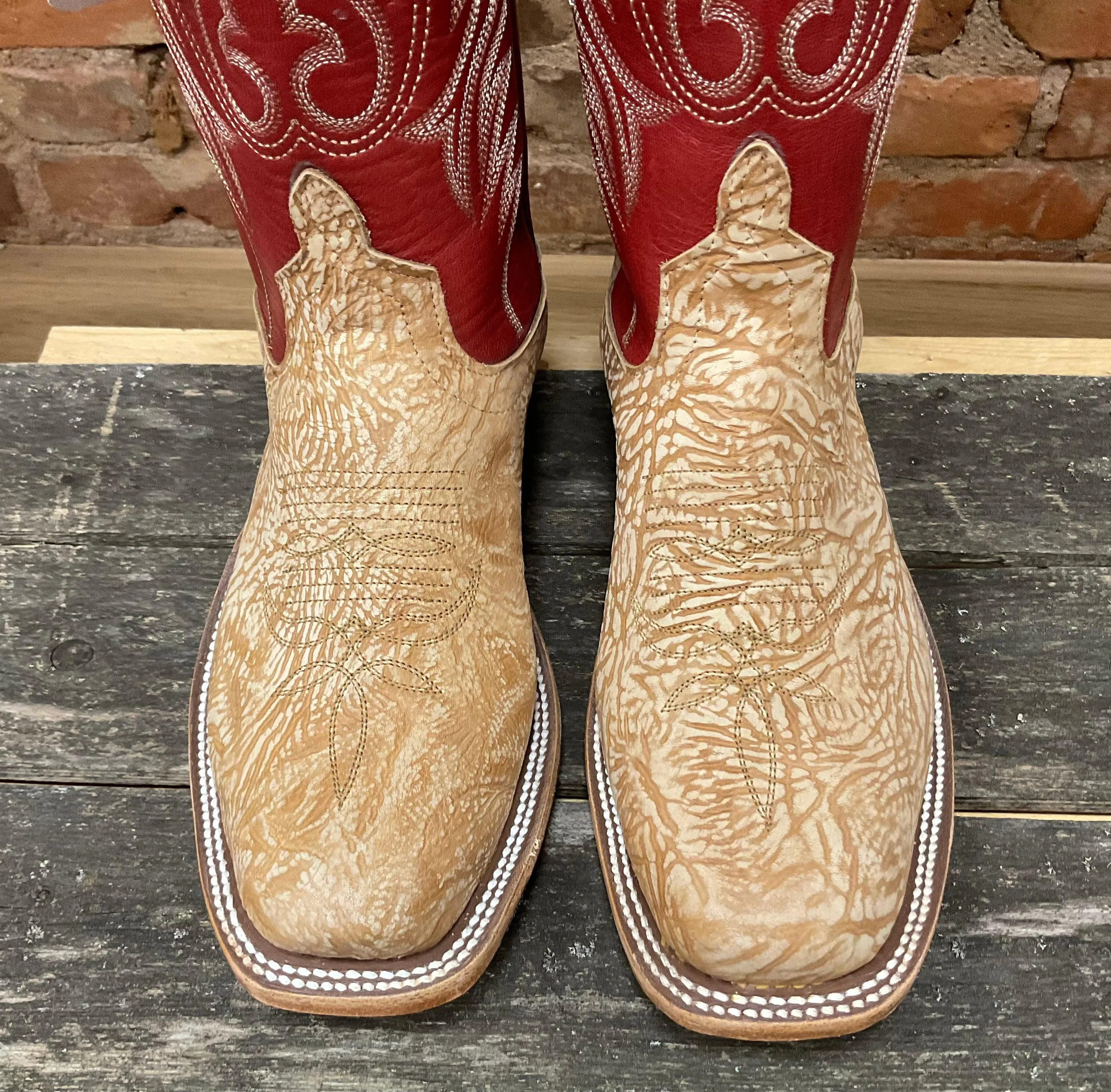 Anderson Bean Men's Tan Washed Shoulder/Red Fools Cutter Toe Cowboy Boots 335678