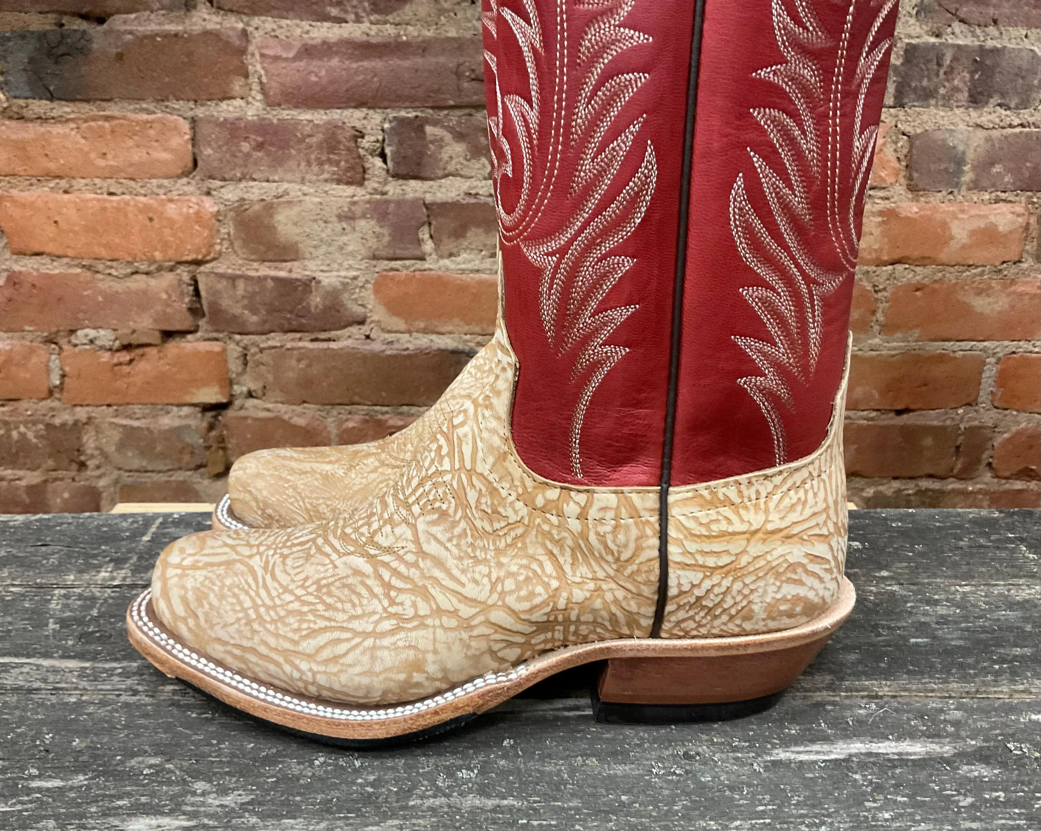 Anderson Bean Men's Tan Washed Shoulder/Red Fools Cutter Toe Cowboy Boots 335678