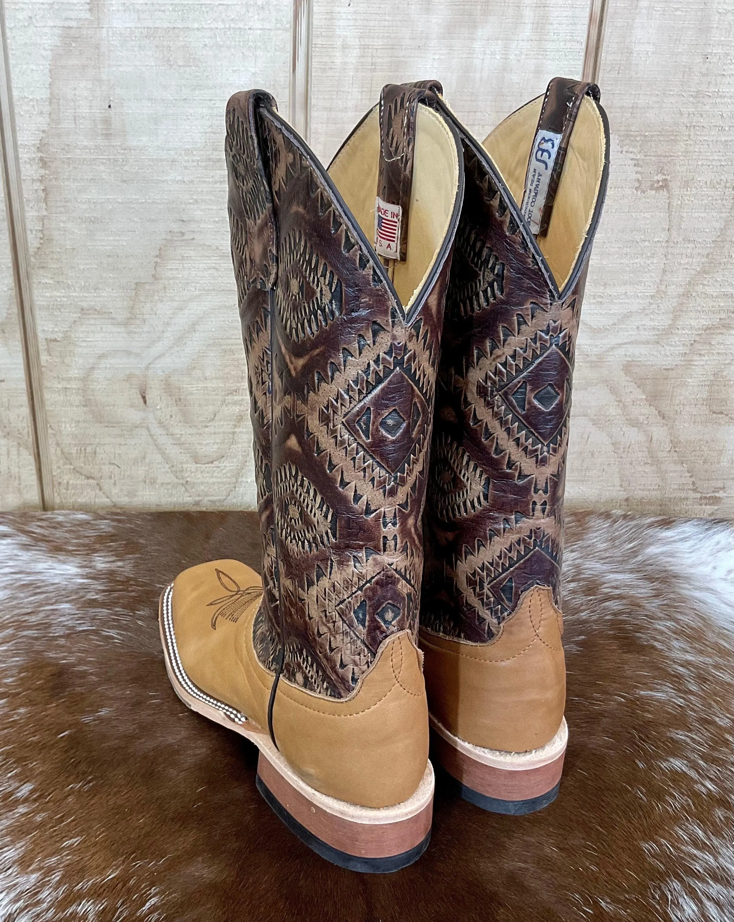 Anderson Bean Women's Belle Noce Tan & Kechi Embossed 13” Square Toe Cowgirl Boots 333573