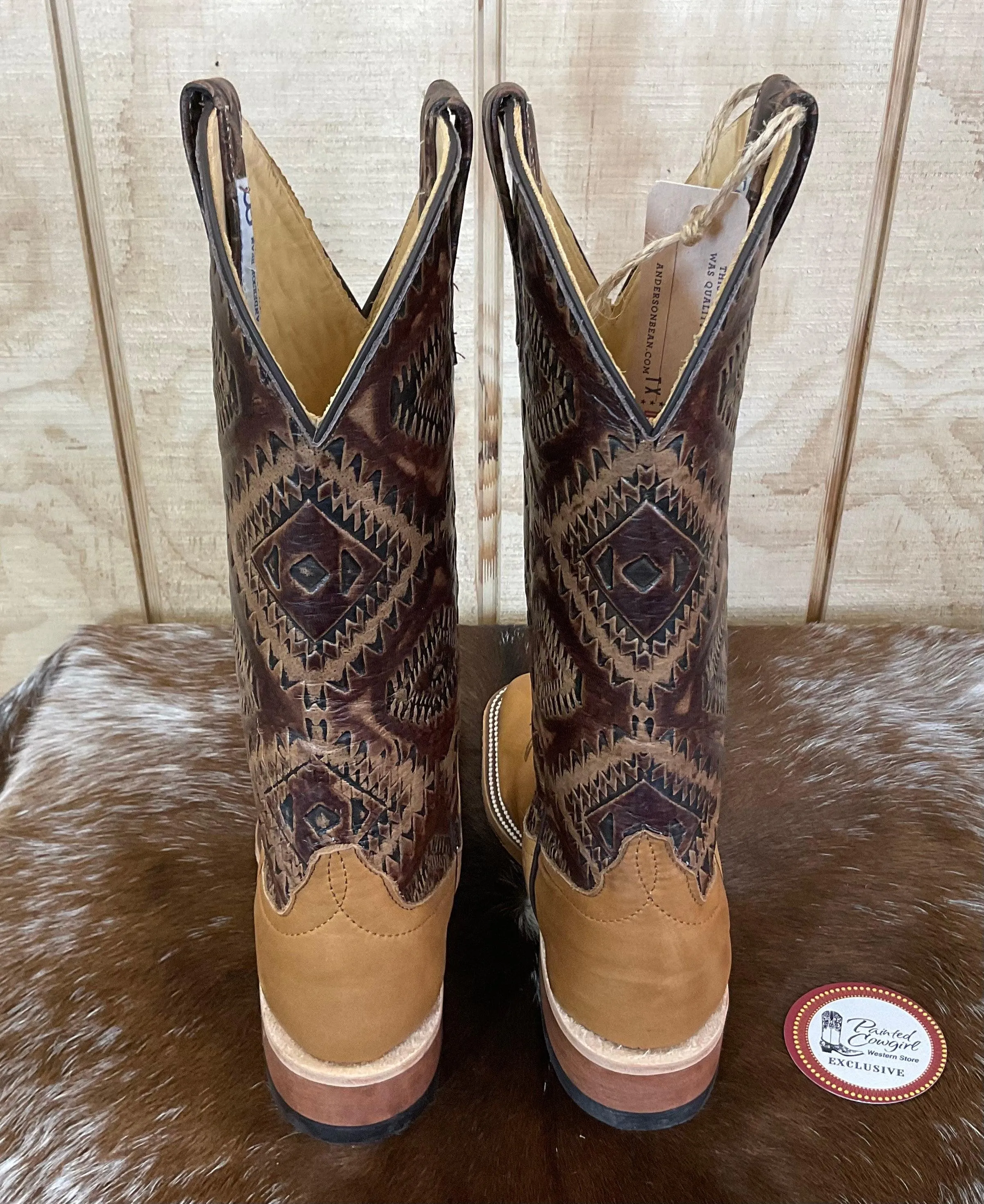 Anderson Bean Women's Belle Noce Tan & Kechi Embossed 13” Square Toe Cowgirl Boots 333573