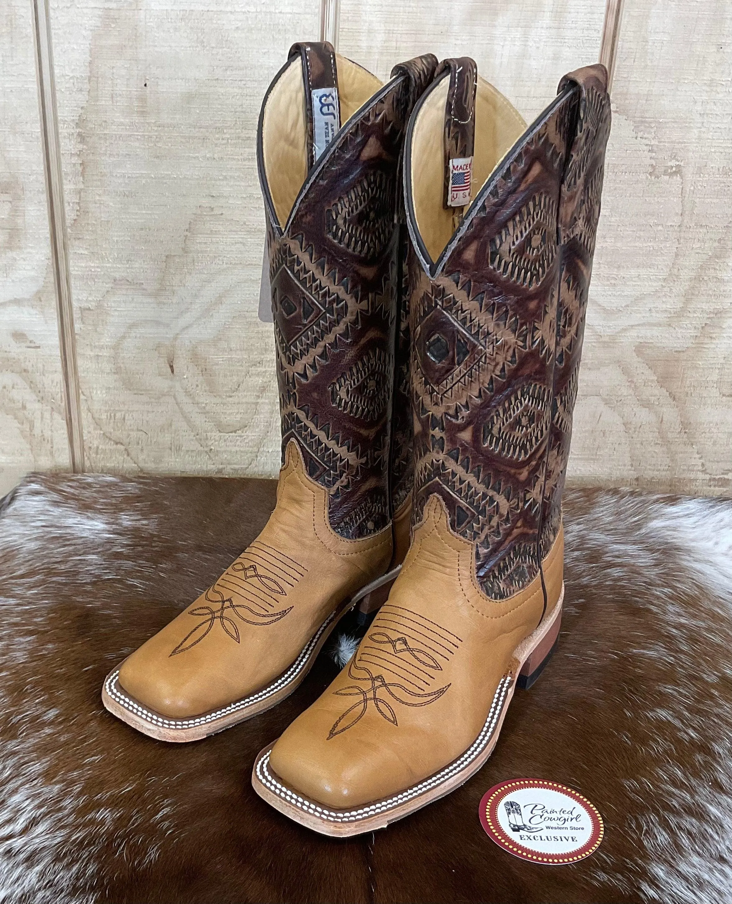 Anderson Bean Women's Belle Noce Tan & Kechi Embossed 13” Square Toe Cowgirl Boots 333573