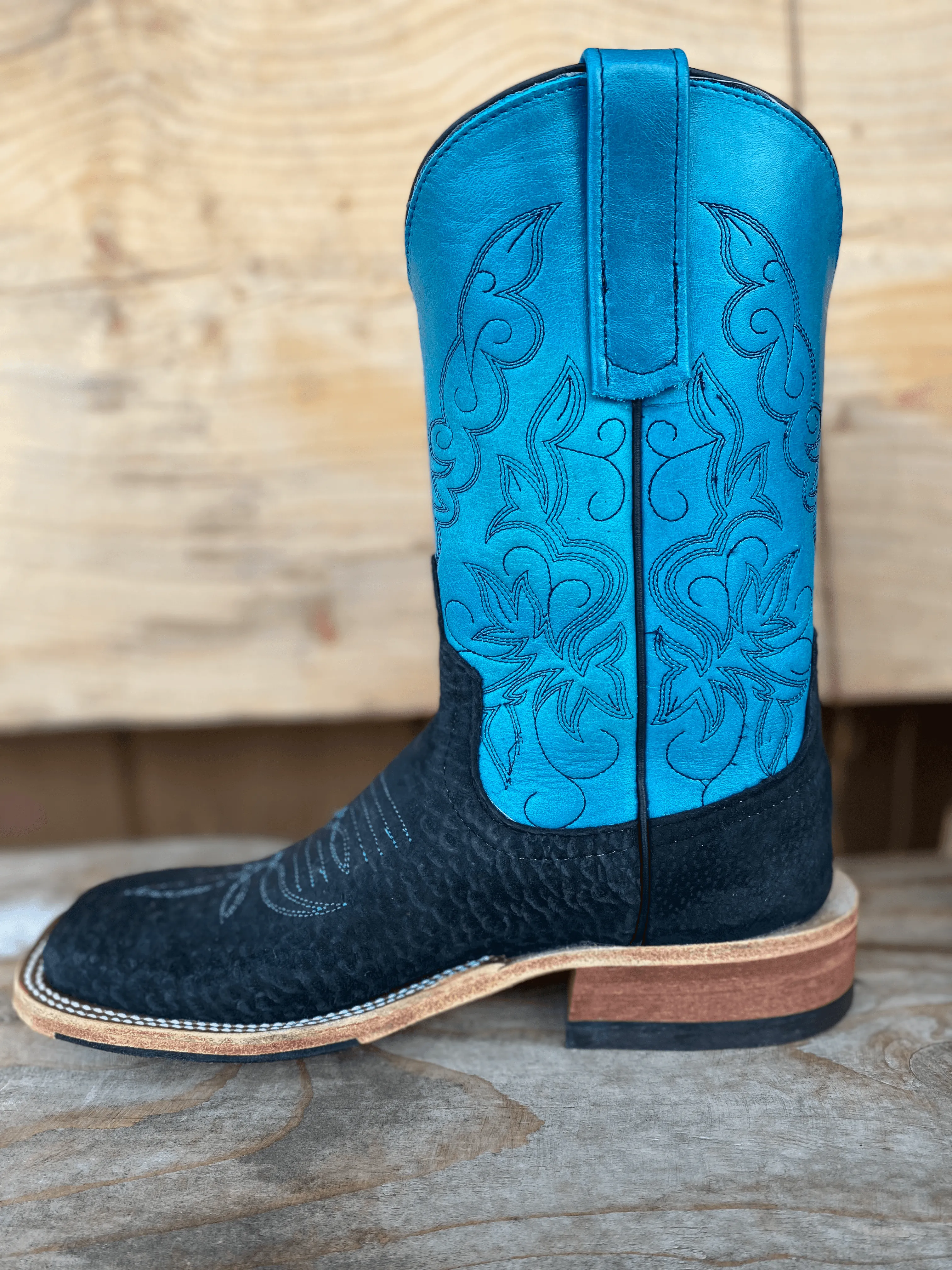 Anderson Bean Women's Black Carpincho & Dark Teal  Square Toe Cowgirl Boots 330493