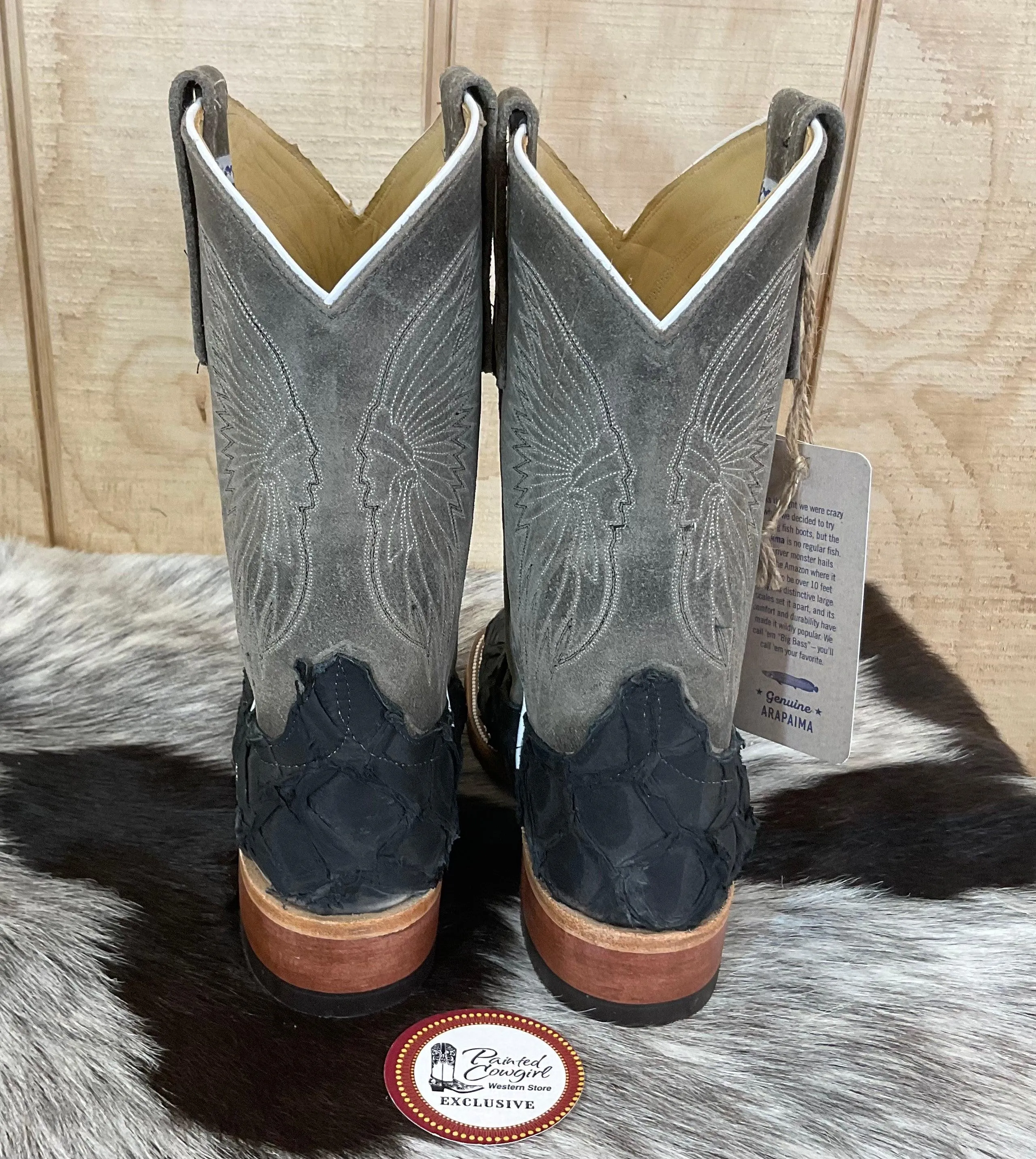 Anderson Bean Women's Black Matte Big Bass Arapaima & Stone Waxy Kudu 10” Square Toe Cowgirl Boots 333579