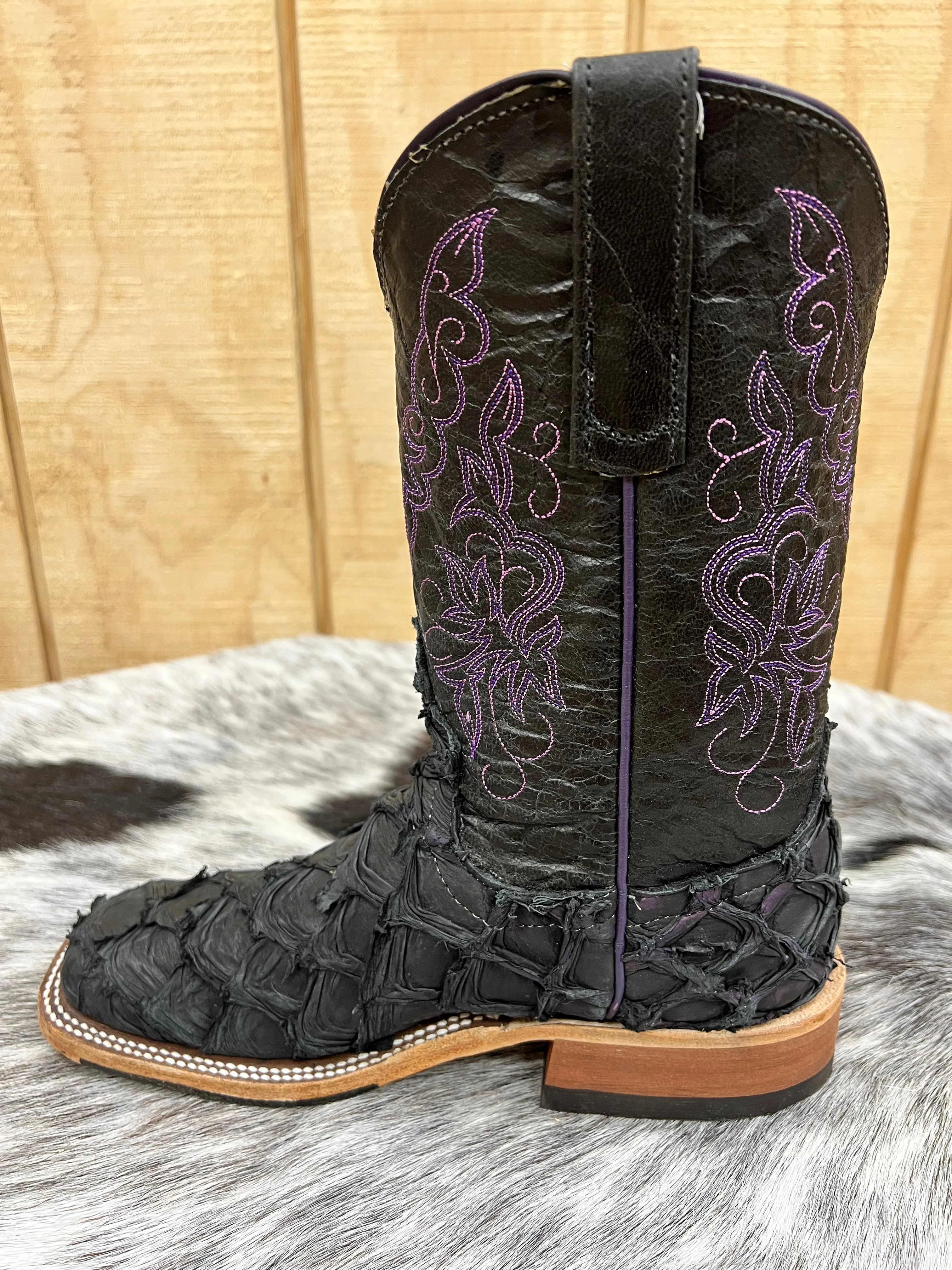 Anderson Bean Women's Black / Purple Big Bass Arapaima Square Toe Cowgirl Boots 335675