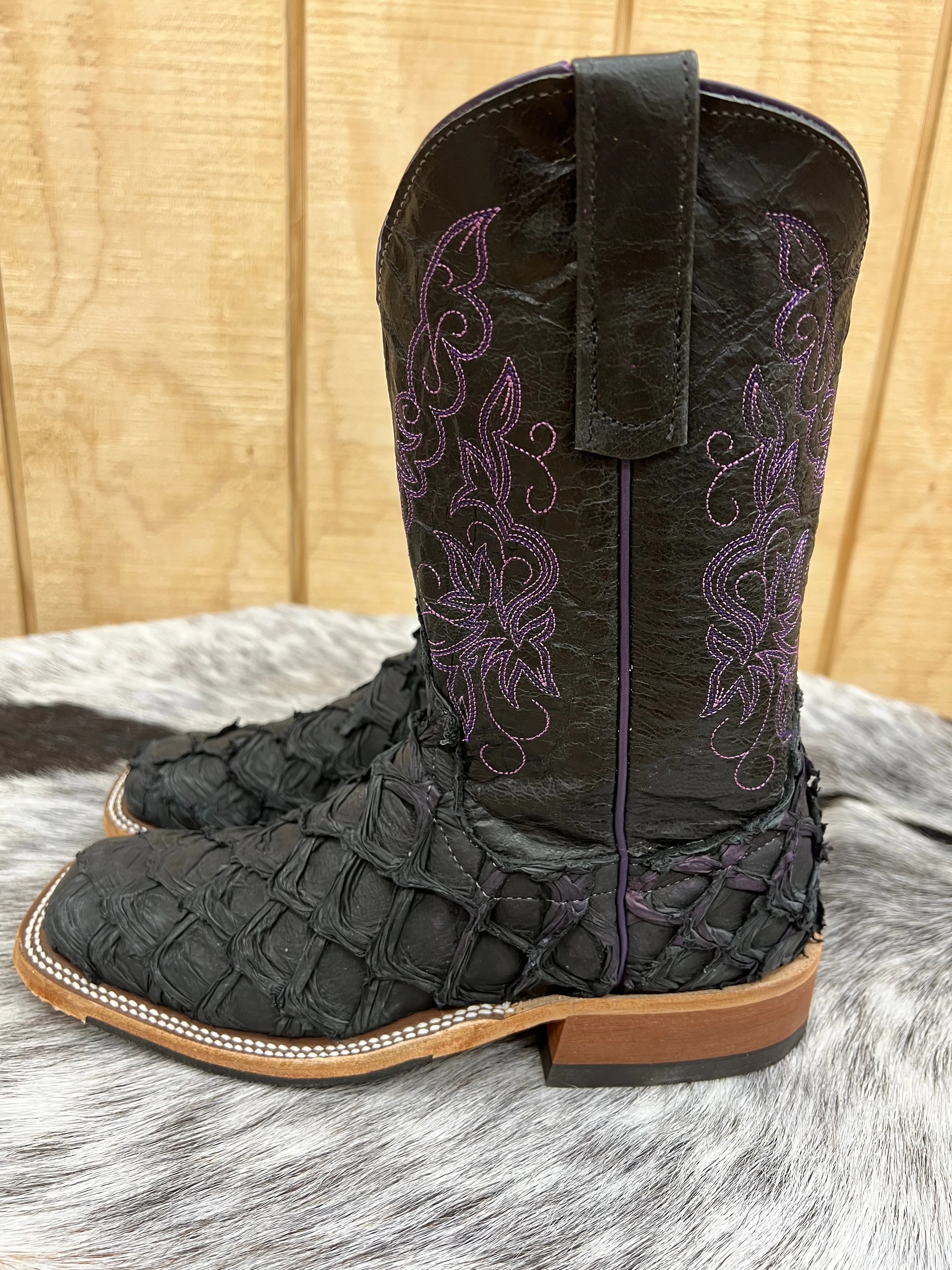 Anderson Bean Women's Black / Purple Big Bass Arapaima Square Toe Cowgirl Boots 335675