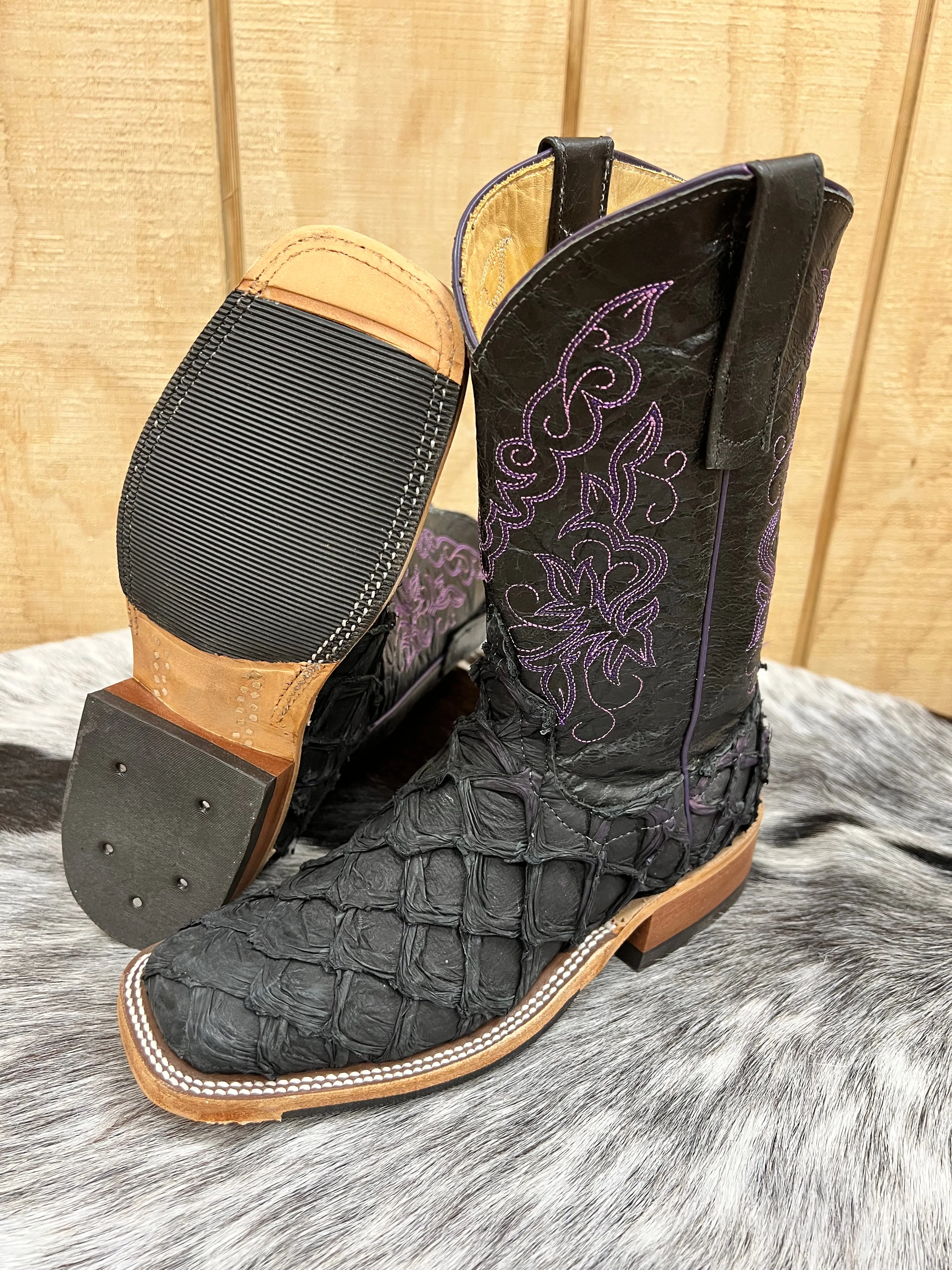 Anderson Bean Women's Black / Purple Big Bass Arapaima Square Toe Cowgirl Boots 335675