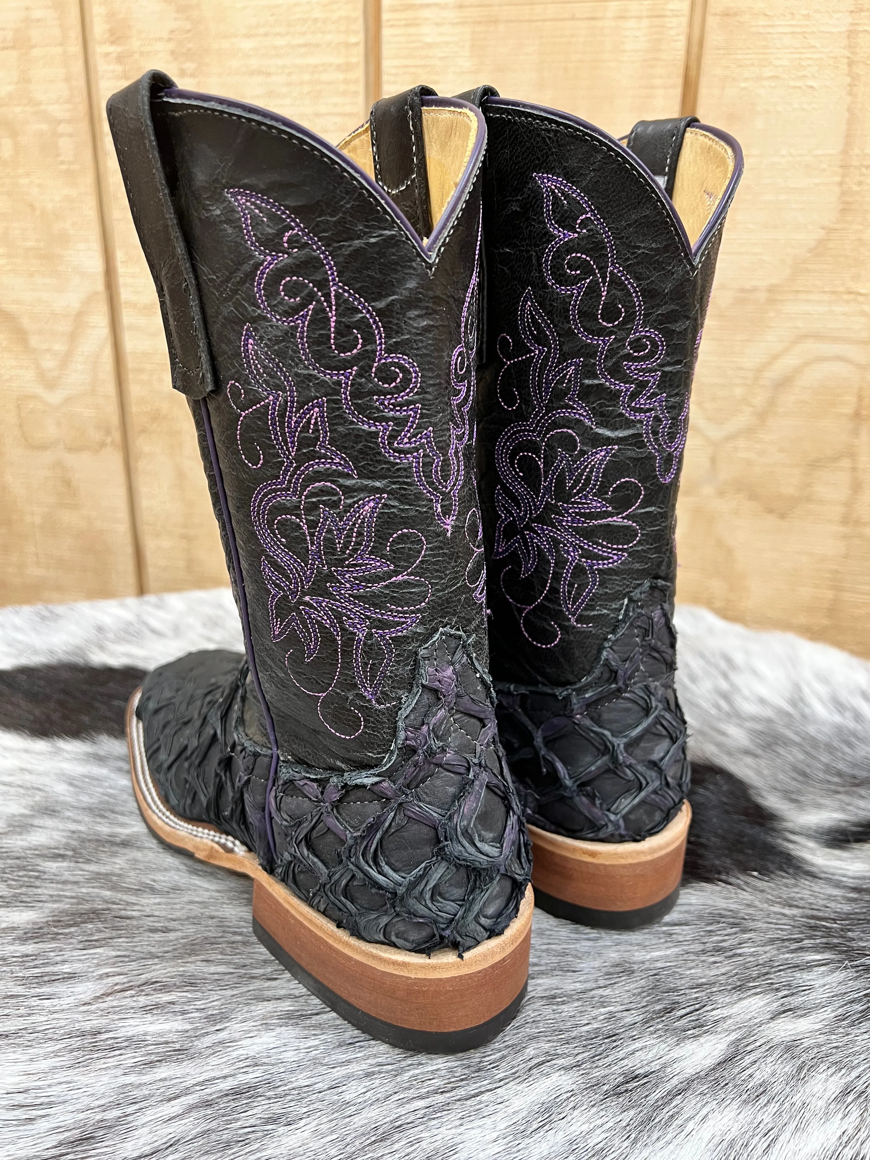 Anderson Bean Women's Black / Purple Big Bass Arapaima Square Toe Cowgirl Boots 335675