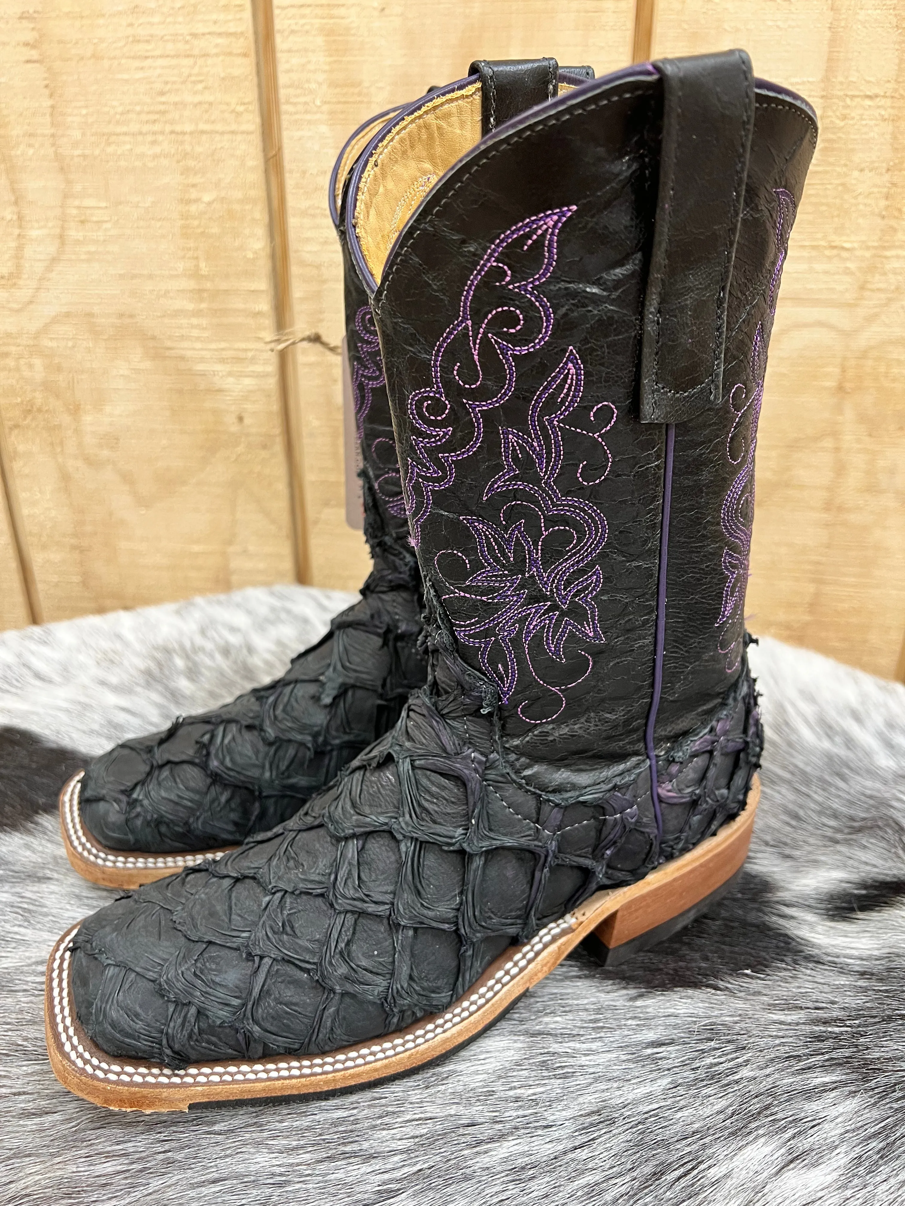 Anderson Bean Women's Black / Purple Big Bass Arapaima Square Toe Cowgirl Boots 335675