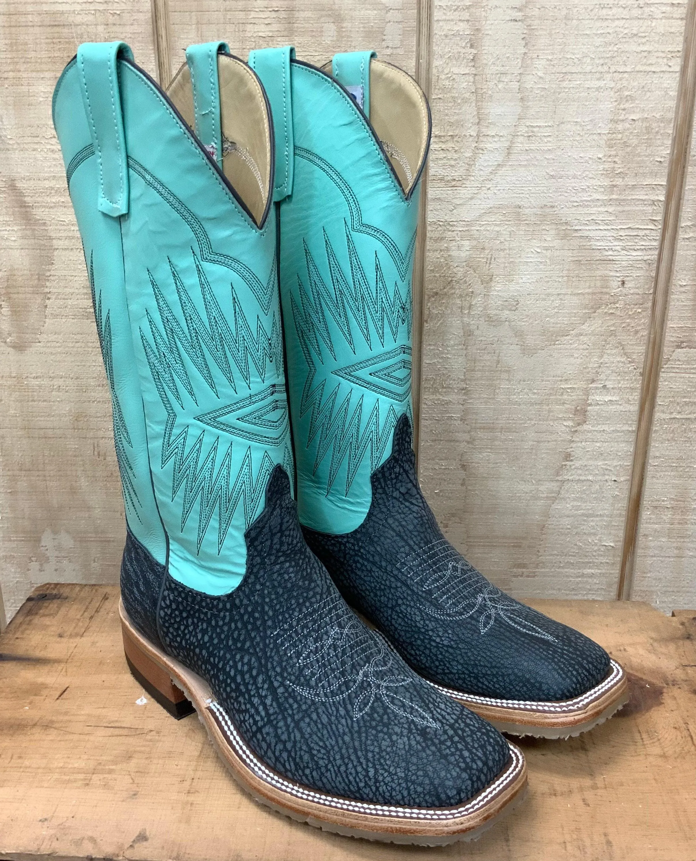 Anderson Bean Women's Gun Powder Poseidon & Mint Glove Square Toe Cowgirl Boots 330491