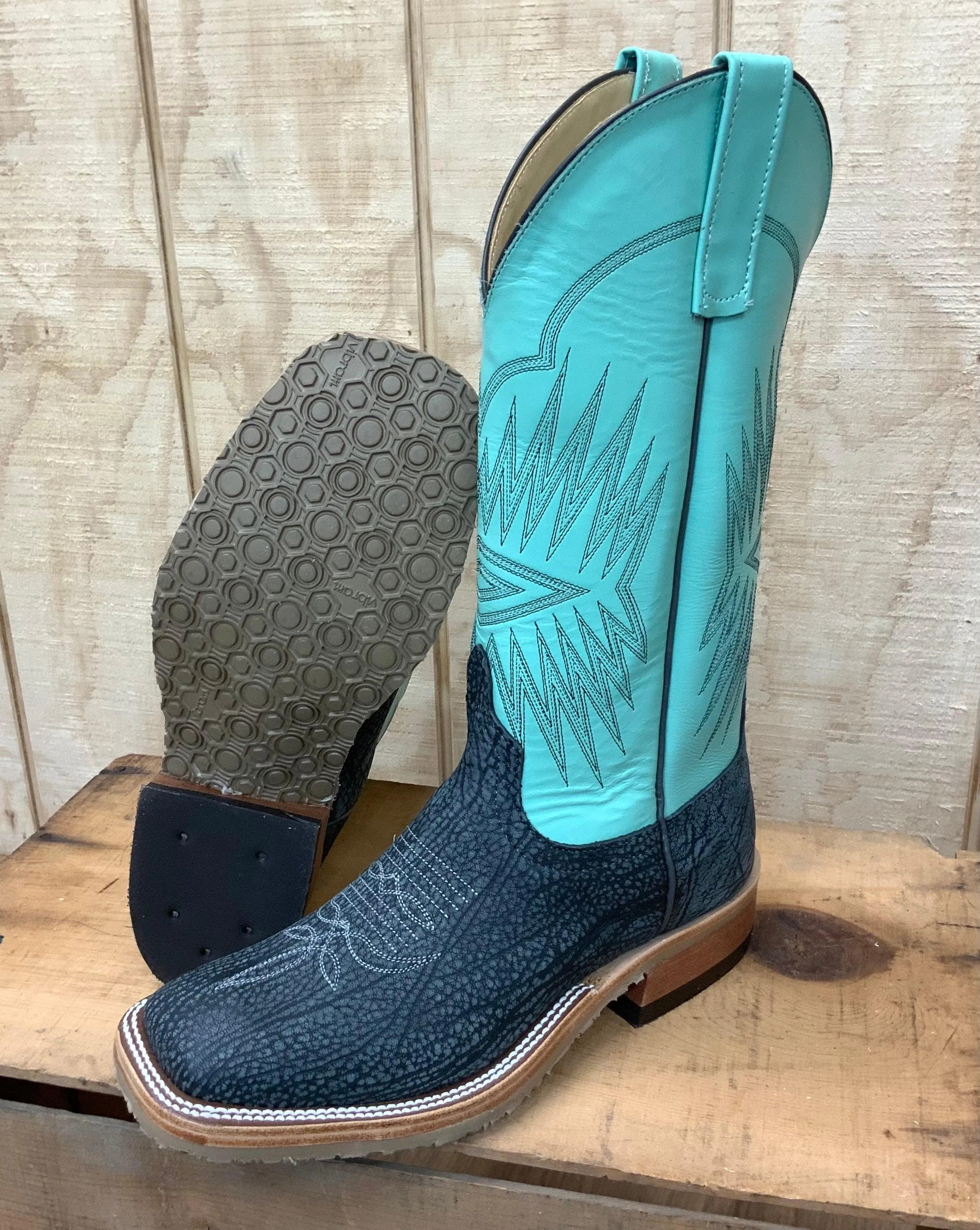 Anderson Bean Women's Gun Powder Poseidon & Mint Glove Square Toe Cowgirl Boots 330491