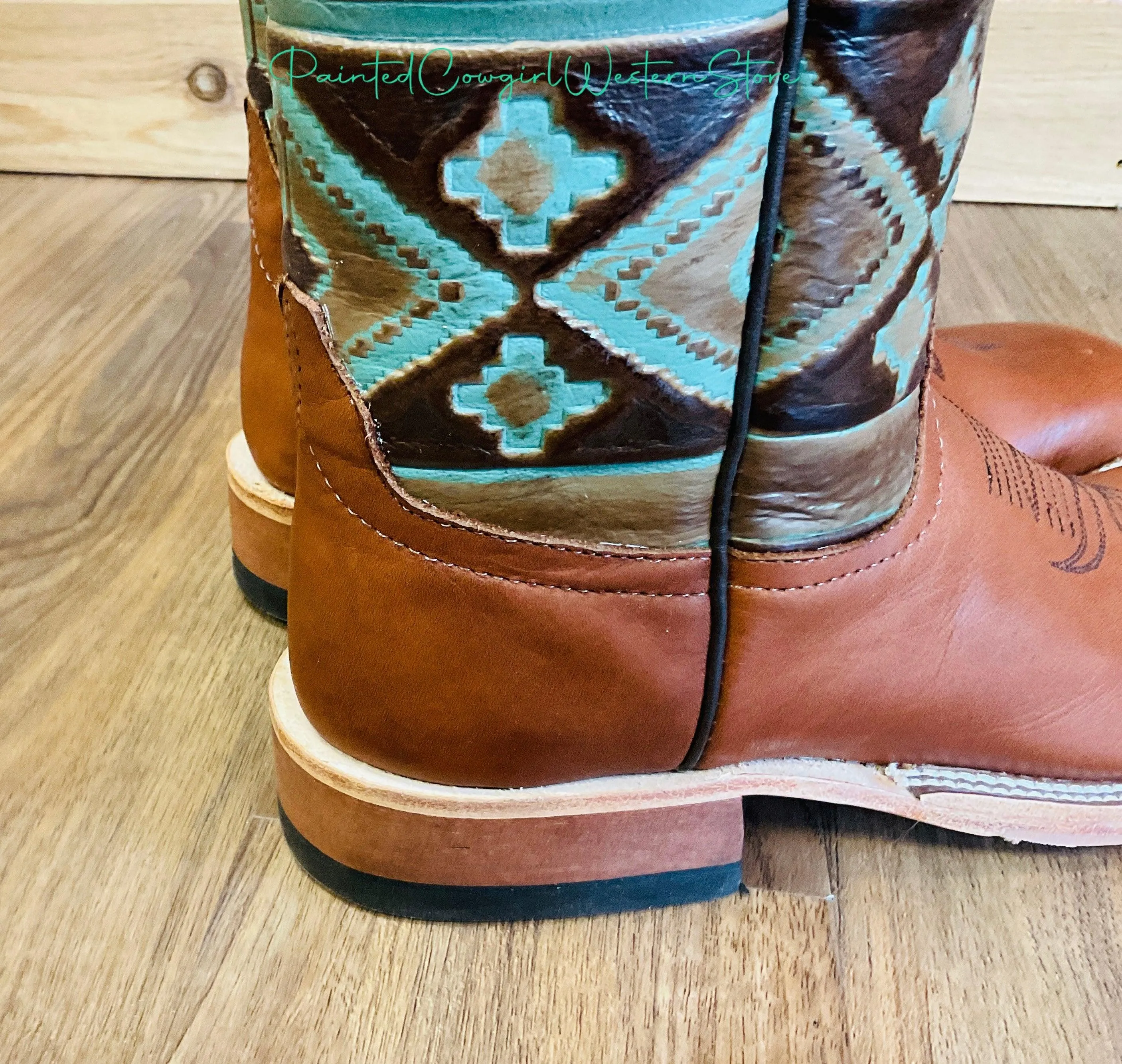 Anderson Bean Women's Navajo Santa Fe Embossed/Cuoio Bella Square Toe Cowgirl Boots 333572