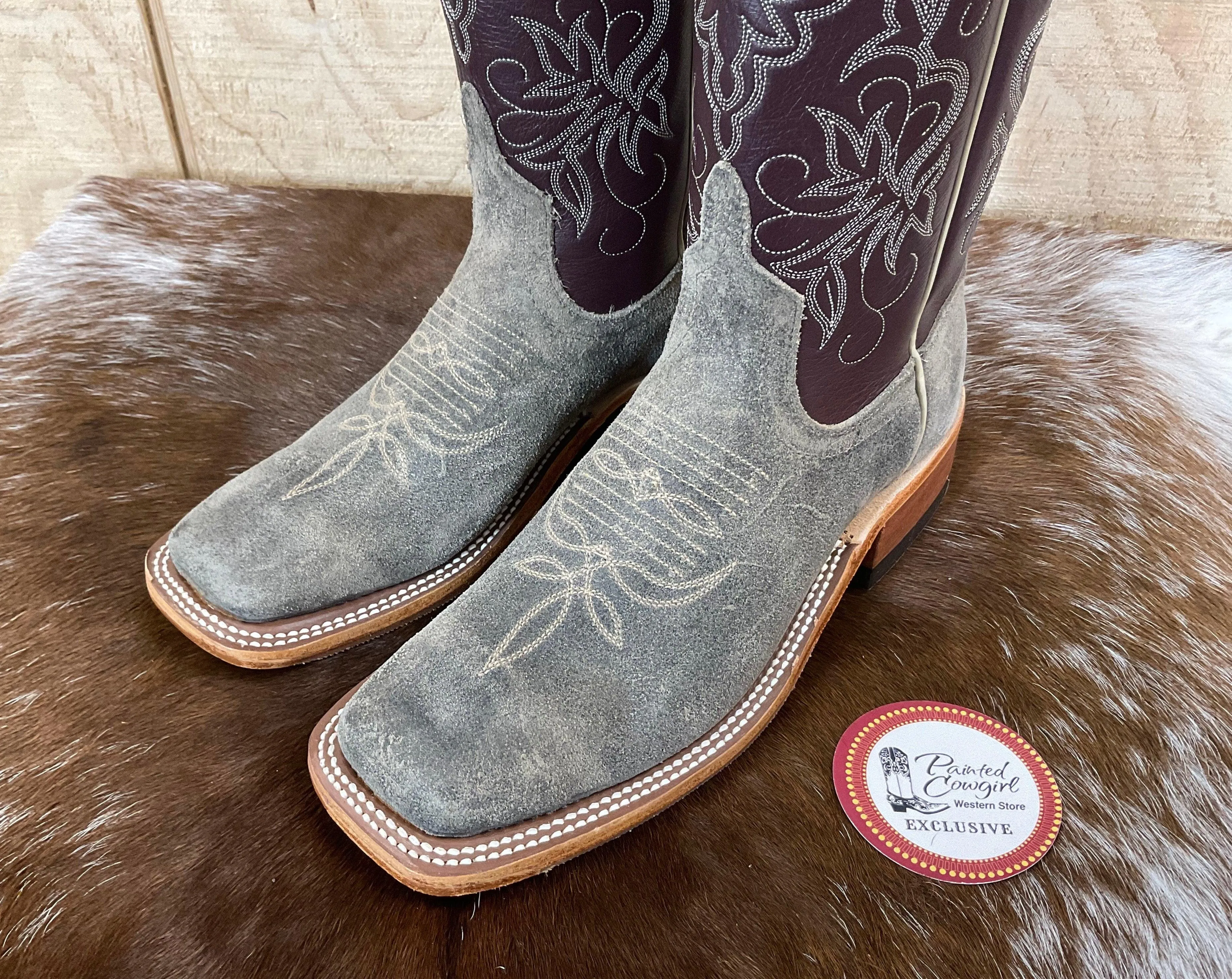 Anderson Bean Women’s Stone Waxy Kudu & Vienna Luscious Deerskin 10” Square Toe Cowgirl Boots 333581