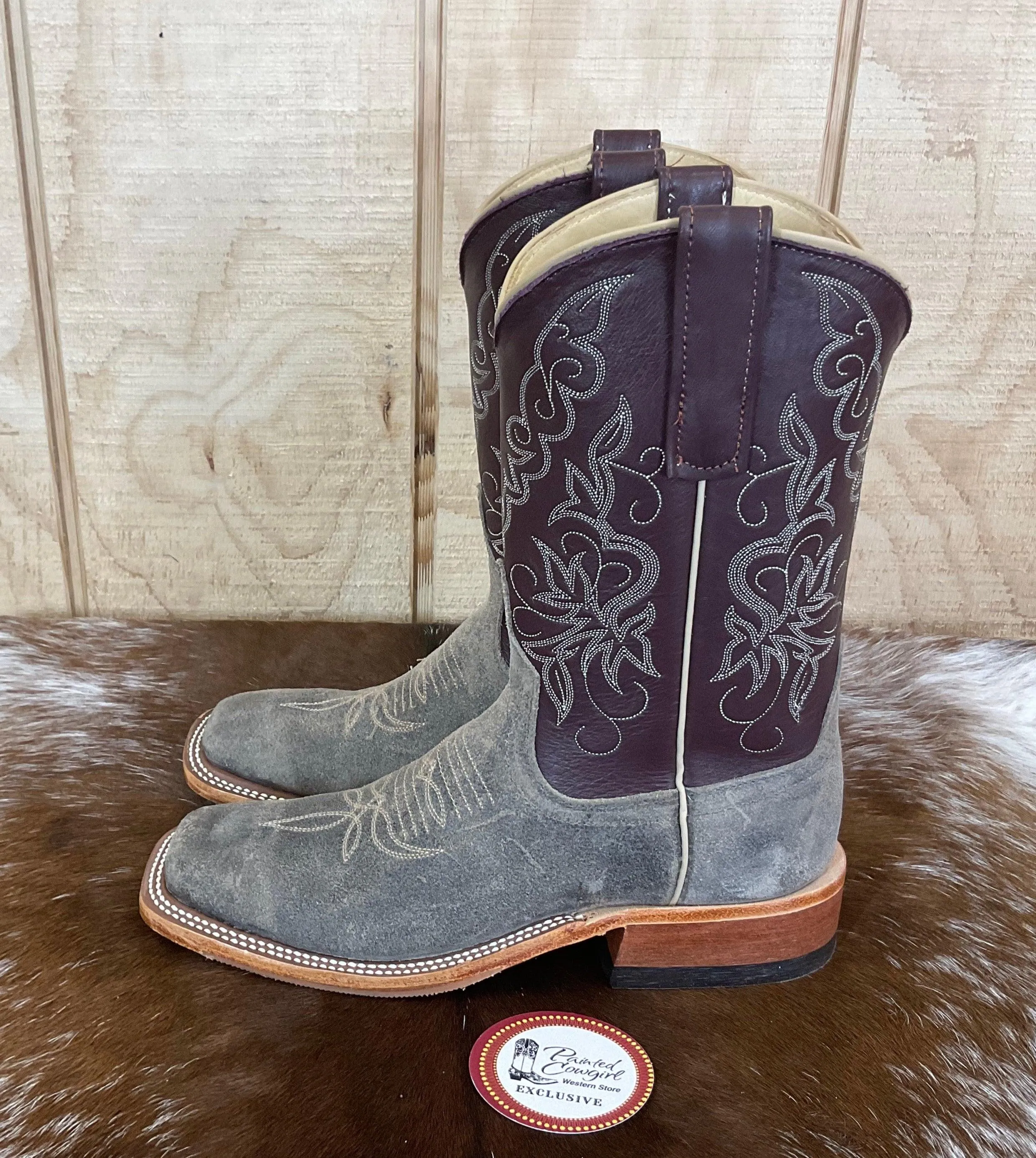 Anderson Bean Women’s Stone Waxy Kudu & Vienna Luscious Deerskin 10” Square Toe Cowgirl Boots 333581