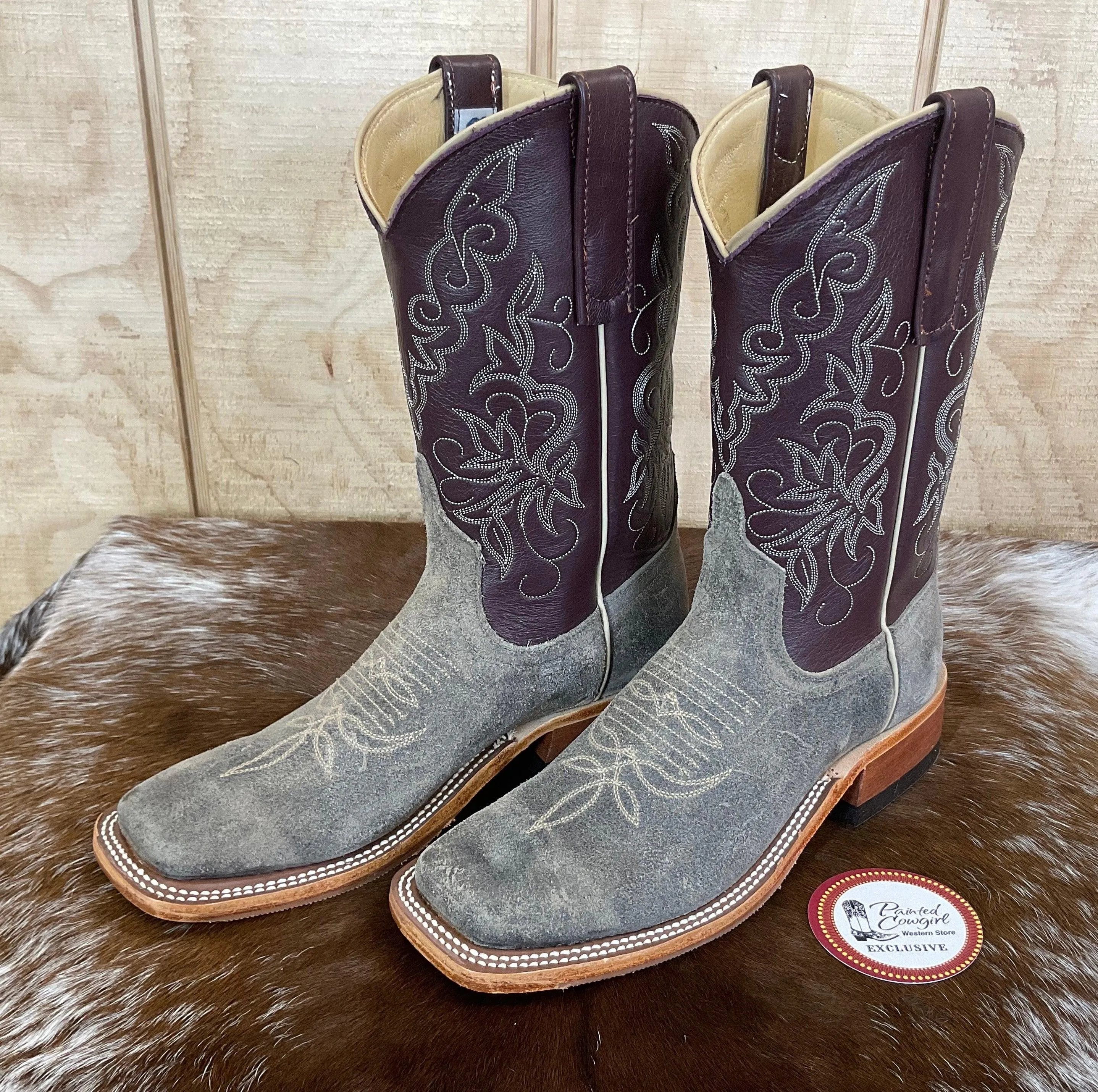 Anderson Bean Women’s Stone Waxy Kudu & Vienna Luscious Deerskin 10” Square Toe Cowgirl Boots 333581