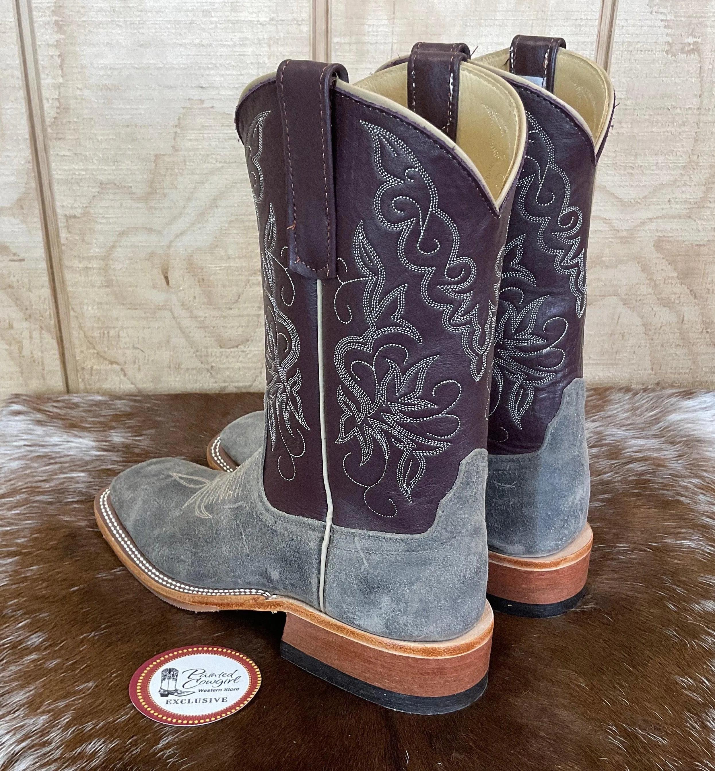 Anderson Bean Women’s Stone Waxy Kudu & Vienna Luscious Deerskin 10” Square Toe Cowgirl Boots 333581