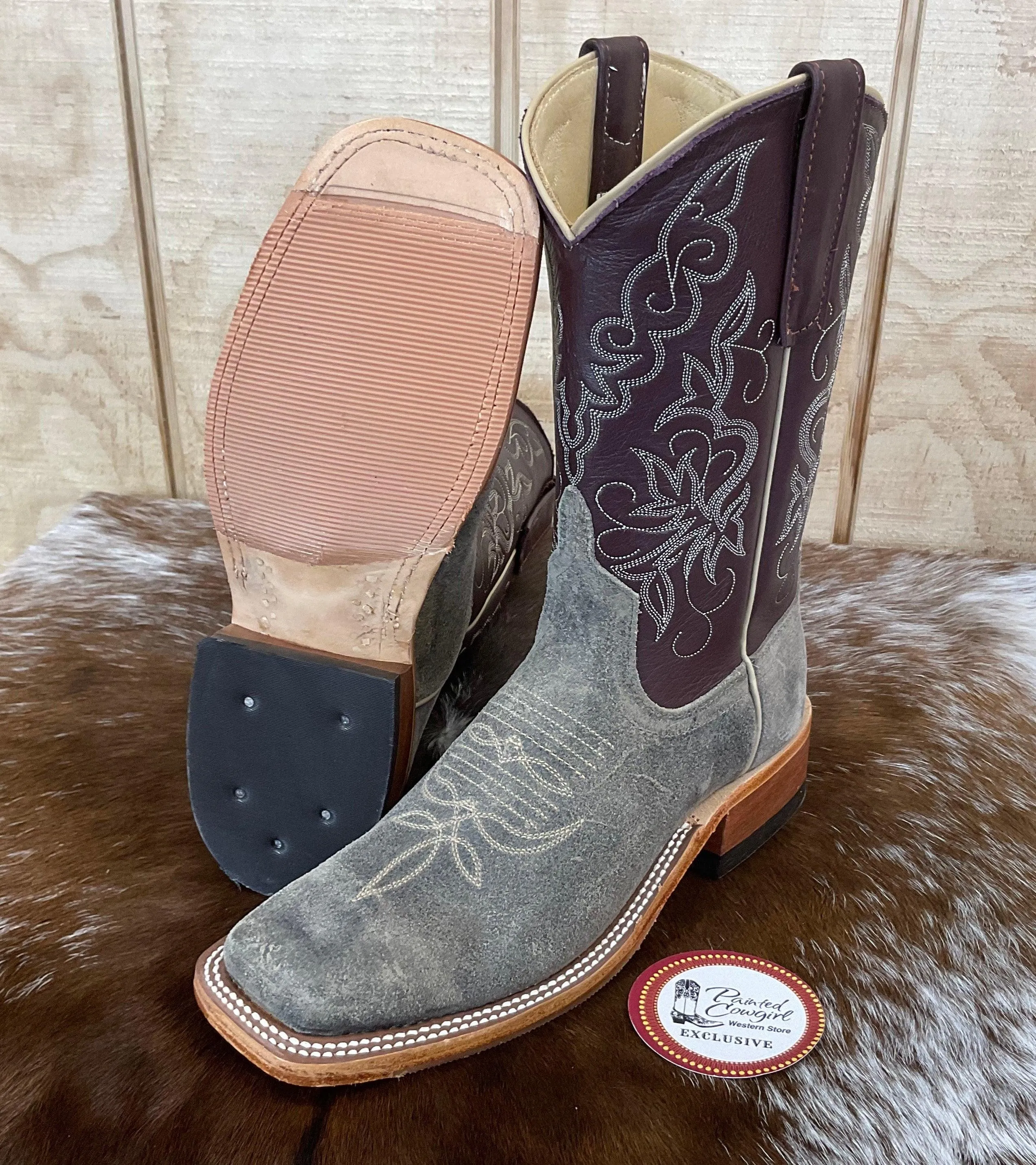 Anderson Bean Women’s Stone Waxy Kudu & Vienna Luscious Deerskin 10” Square Toe Cowgirl Boots 333581