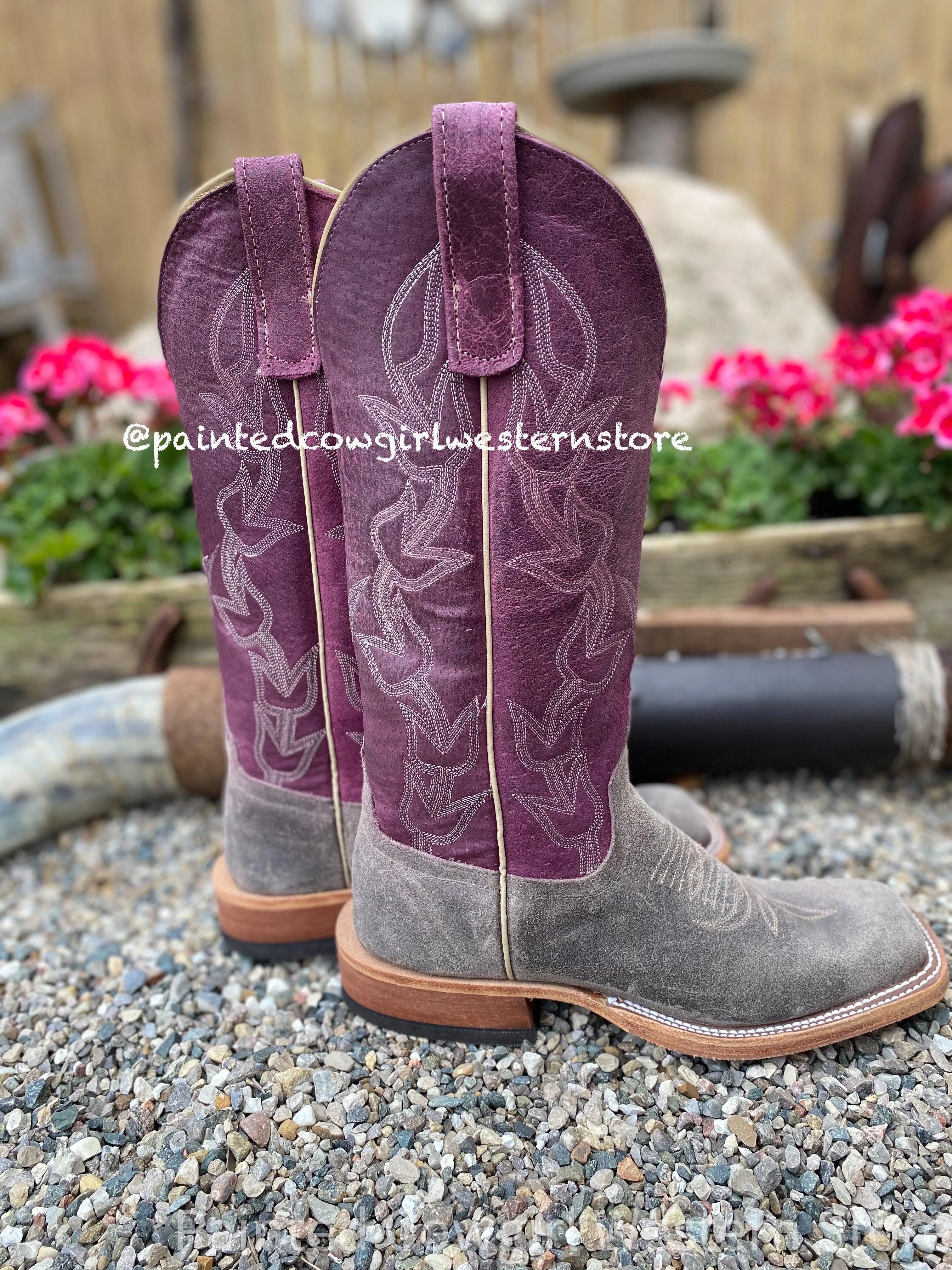 Anderson Bean Women’s Stone Waxy Kudu and Sangria Sinsation 13” Square Toe Boots 330488