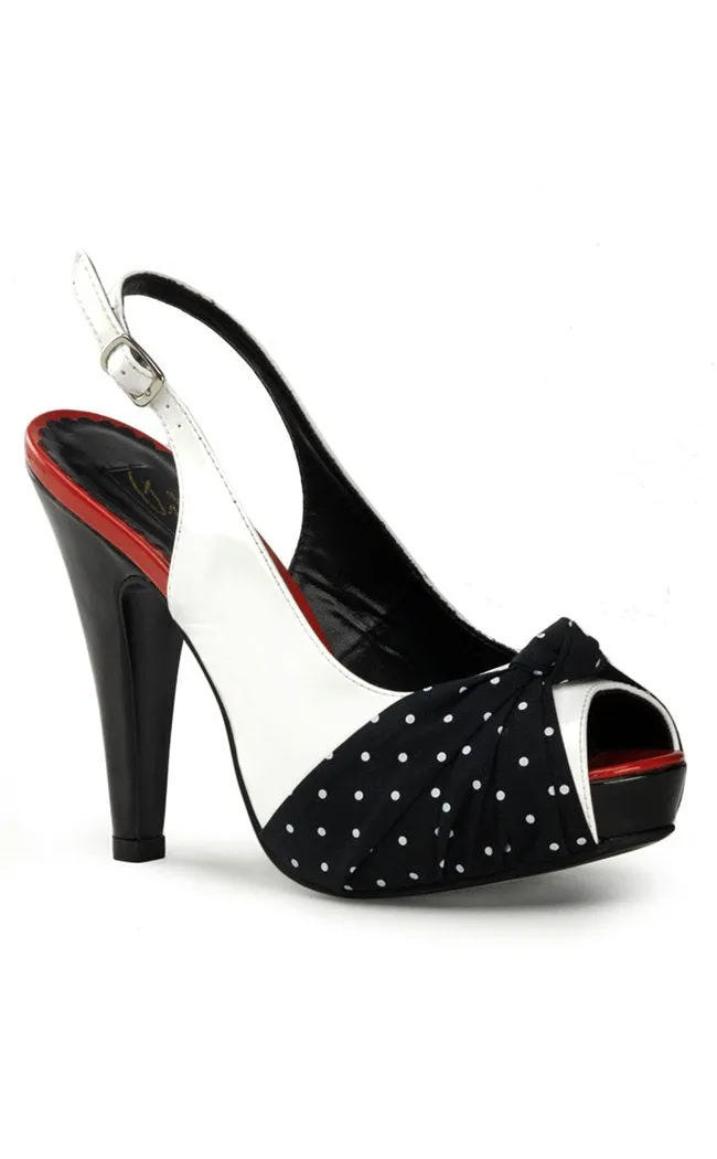 BETTIE-09 Wht Pat-Blk Fabric Heels