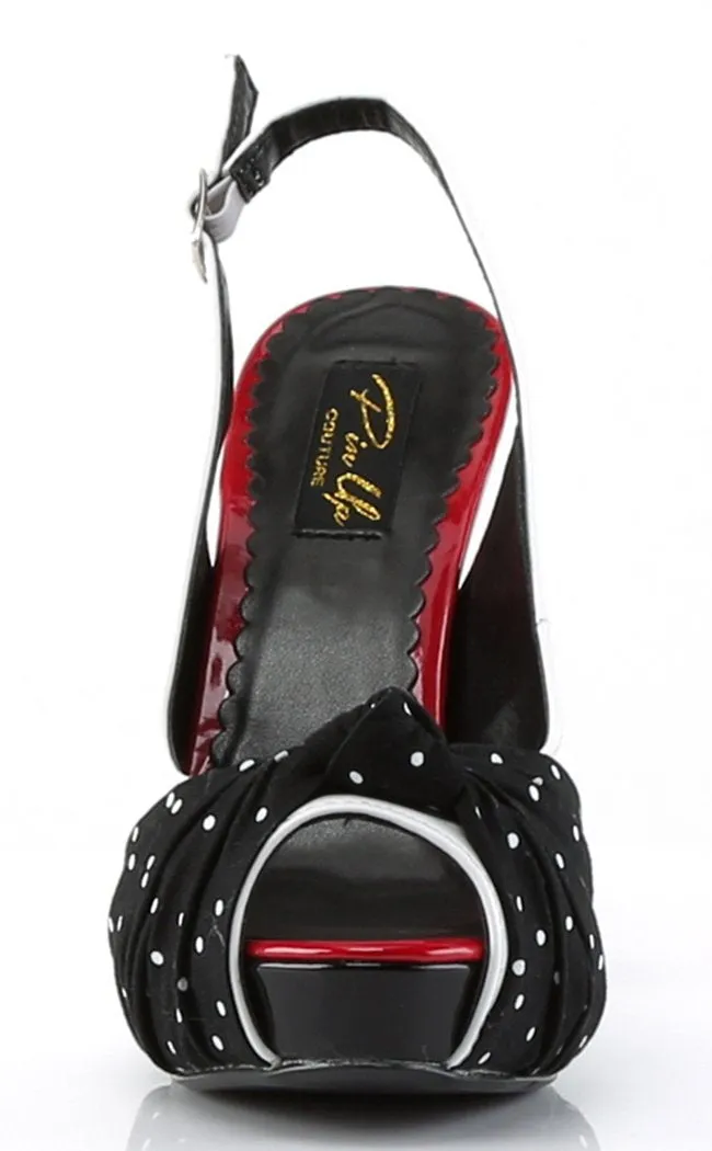 BETTIE-09 Wht Pat-Blk Fabric Heels