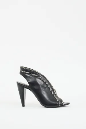 Black & Silver Leather Zippered Heels