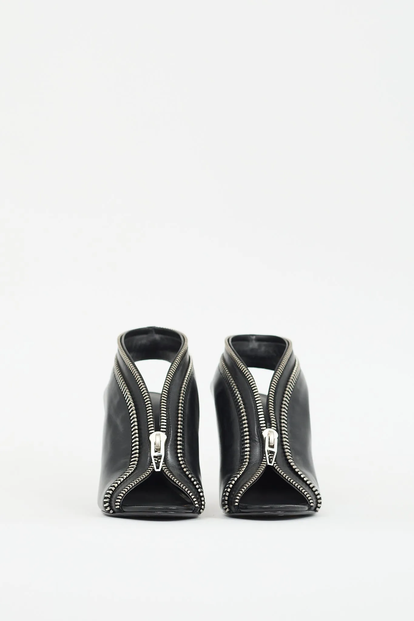 Black & Silver Leather Zippered Heels