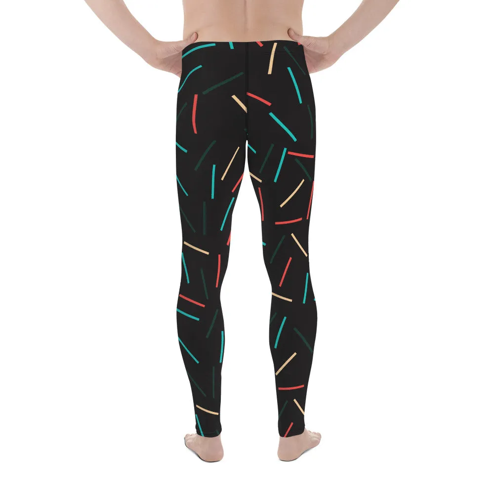 Black Birthday Boy Meggings, Festive Rave Party Men's Yoga Pants Leggings Run Tights- Made in USA/EU/MX