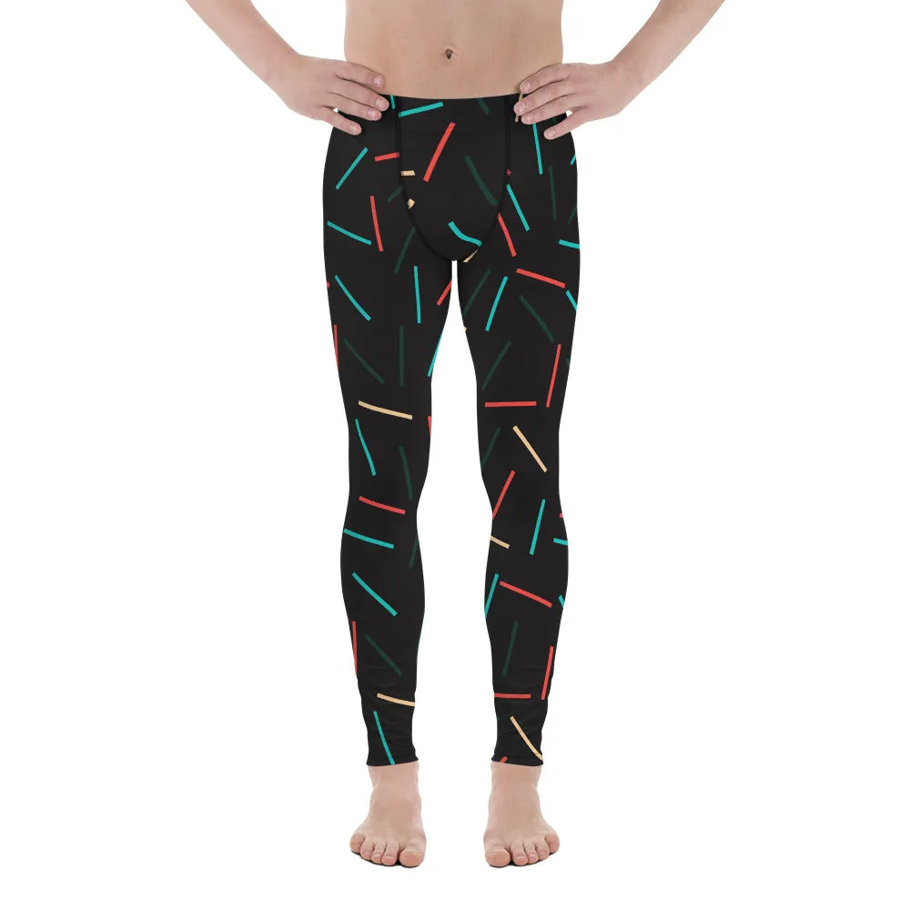 Black Birthday Boy Meggings, Festive Rave Party Men's Yoga Pants Leggings Run Tights- Made in USA/EU/MX