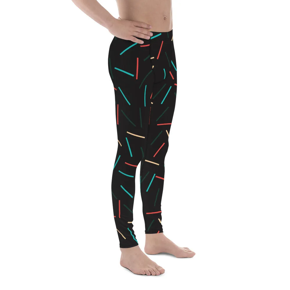 Black Birthday Boy Meggings, Festive Rave Party Men's Yoga Pants Leggings Run Tights- Made in USA/EU/MX