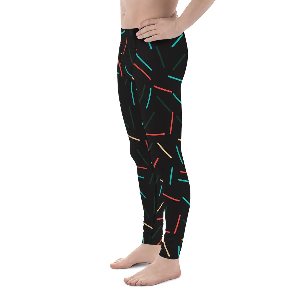 Black Birthday Boy Meggings, Festive Rave Party Men's Yoga Pants Leggings Run Tights- Made in USA/EU/MX