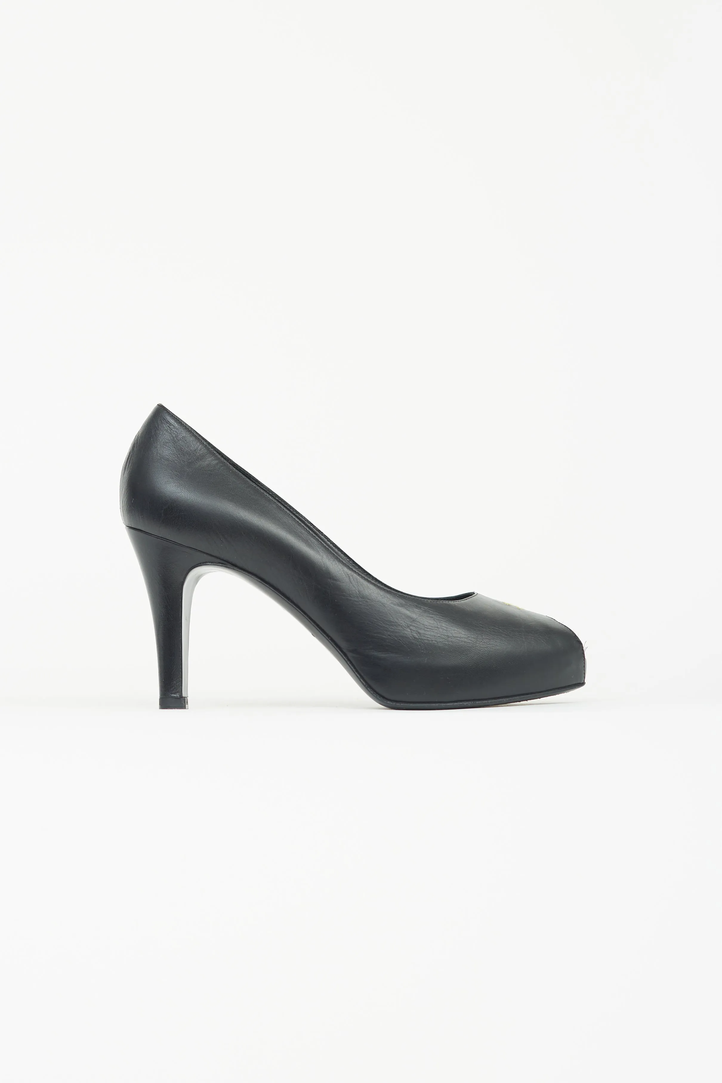 Black Leather Peep Toe Heel