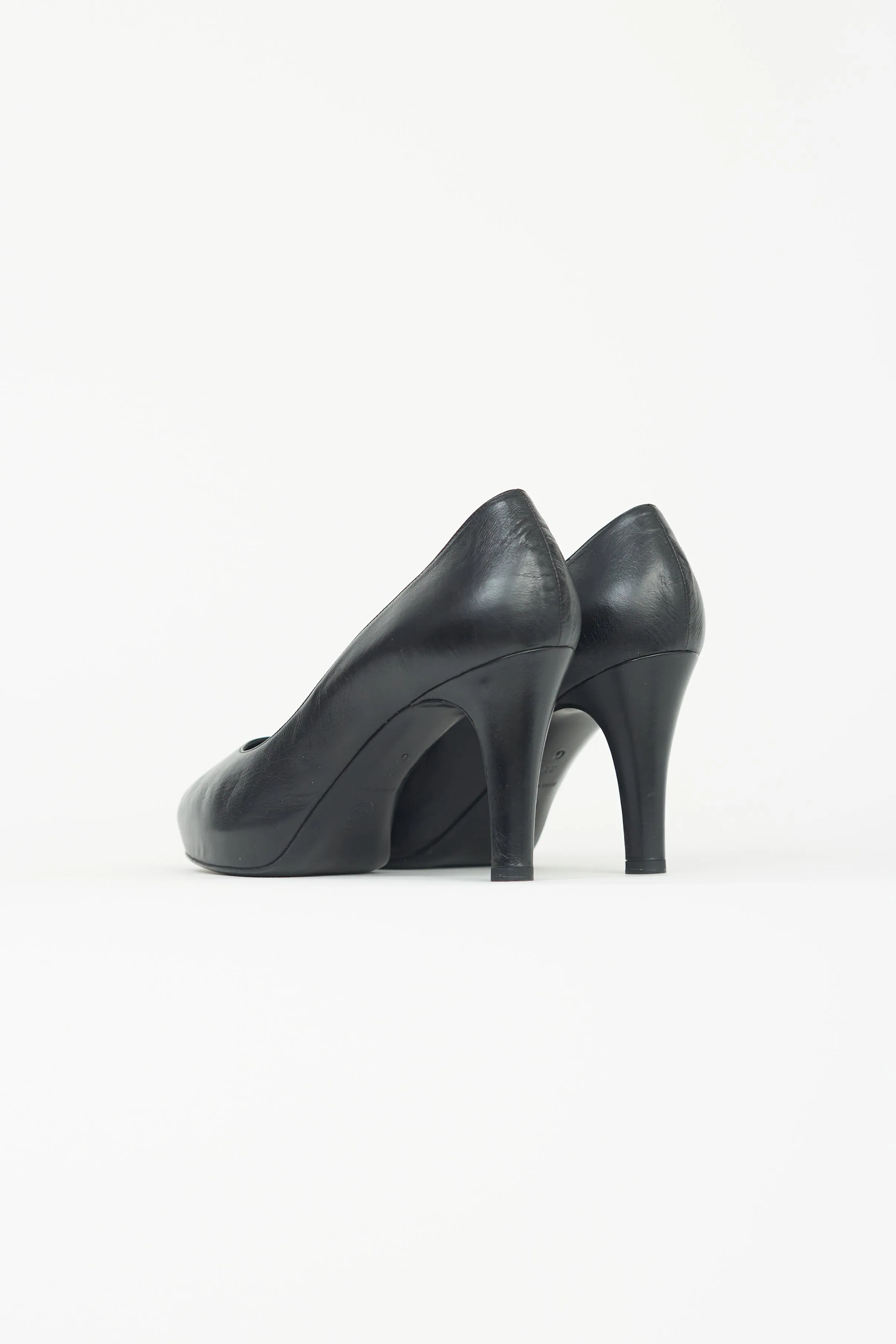 Black Leather Peep Toe Heel