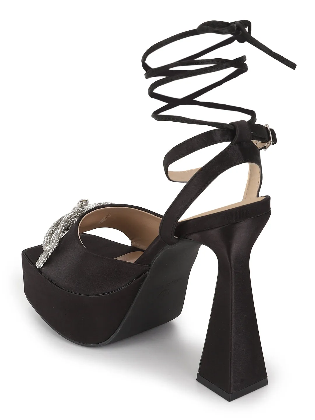 Black Patent Lace-Up Block Sandals (TC-TB6-BLK)