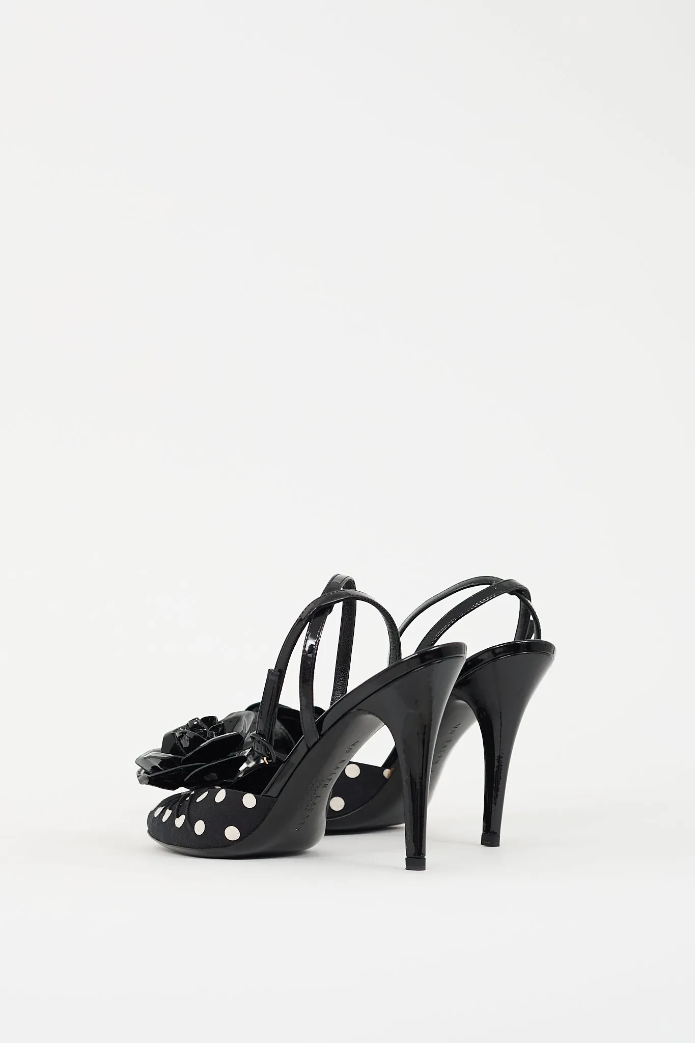 Black Patent Leather & White Polka Dotted Rose Heel