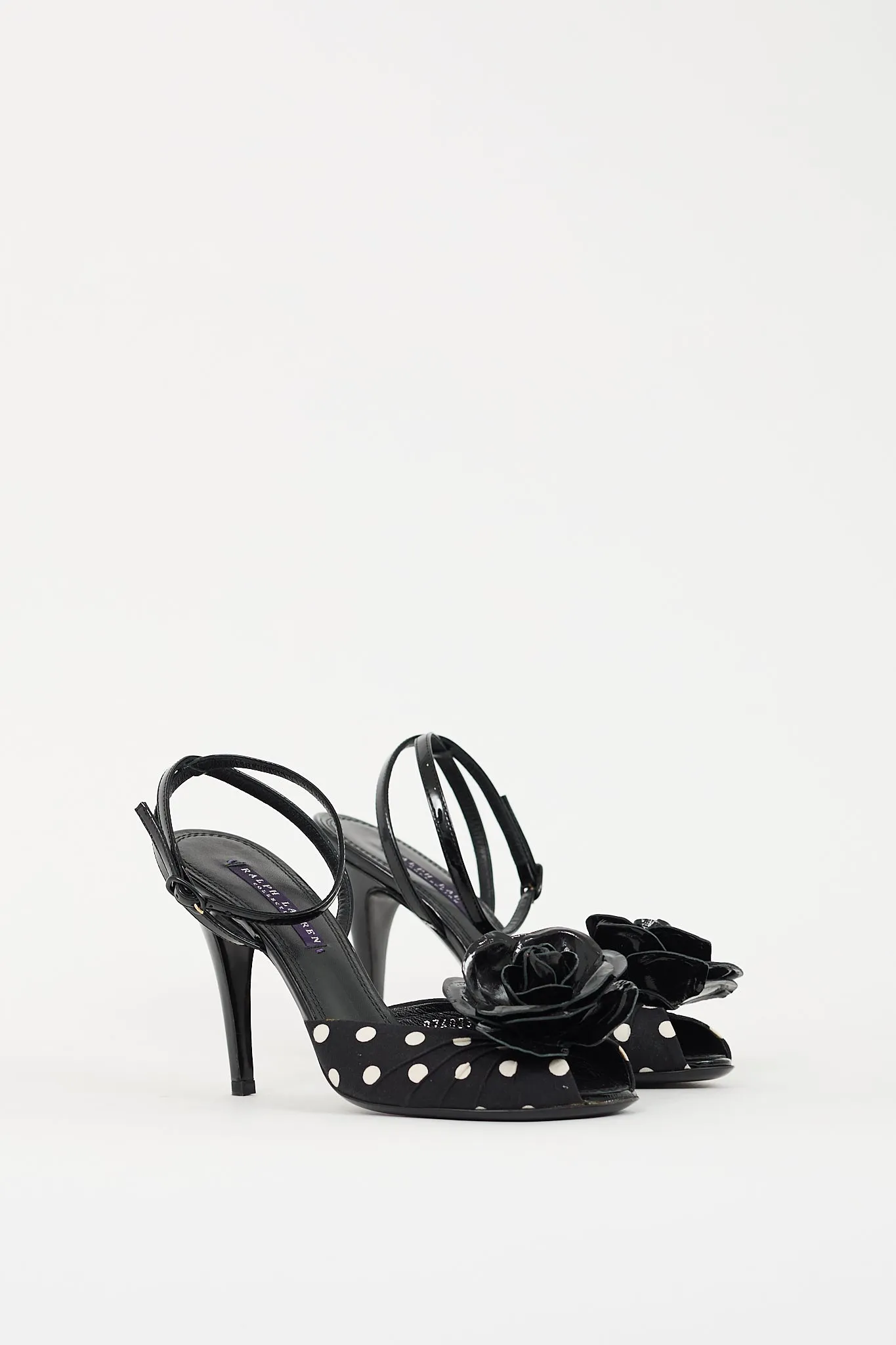 Black Patent Leather & White Polka Dotted Rose Heel