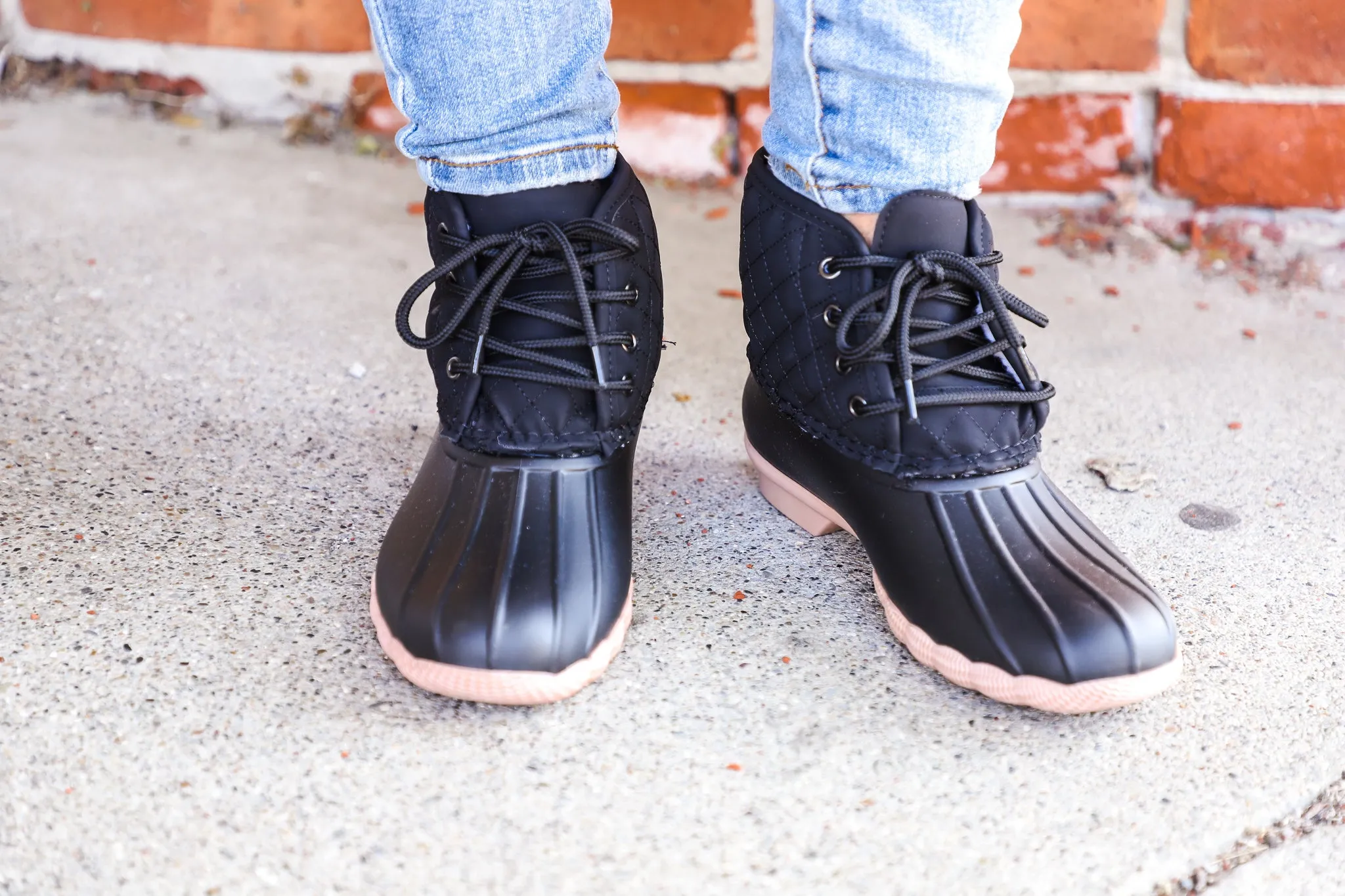 Black Quilted Lace Up Duck Boots